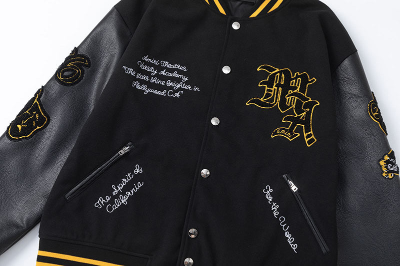 AMRI Appliquéd Wool-Blend and Full-Grain Leather Varsity Jacket