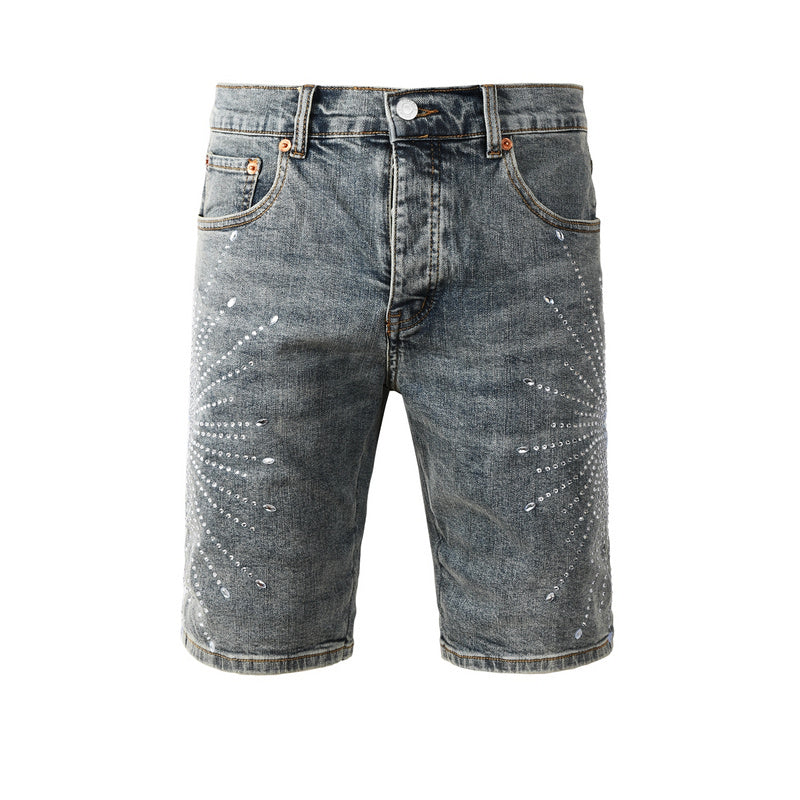 Purple Brand Crystal Diamond Denim Shorts #5093