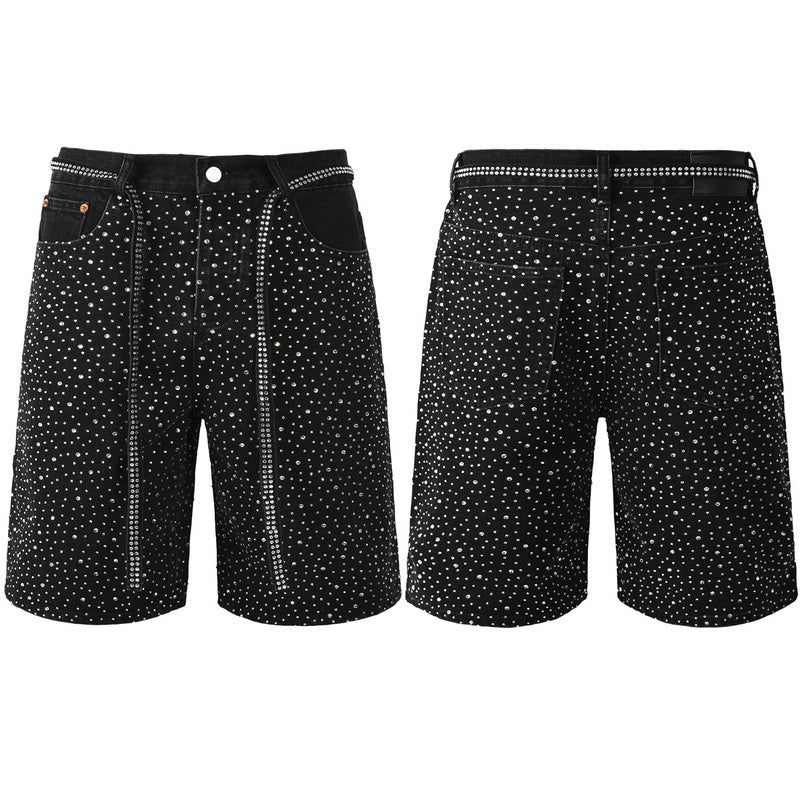 Purple Brand Crystal Diamond Denim Shorts #5095