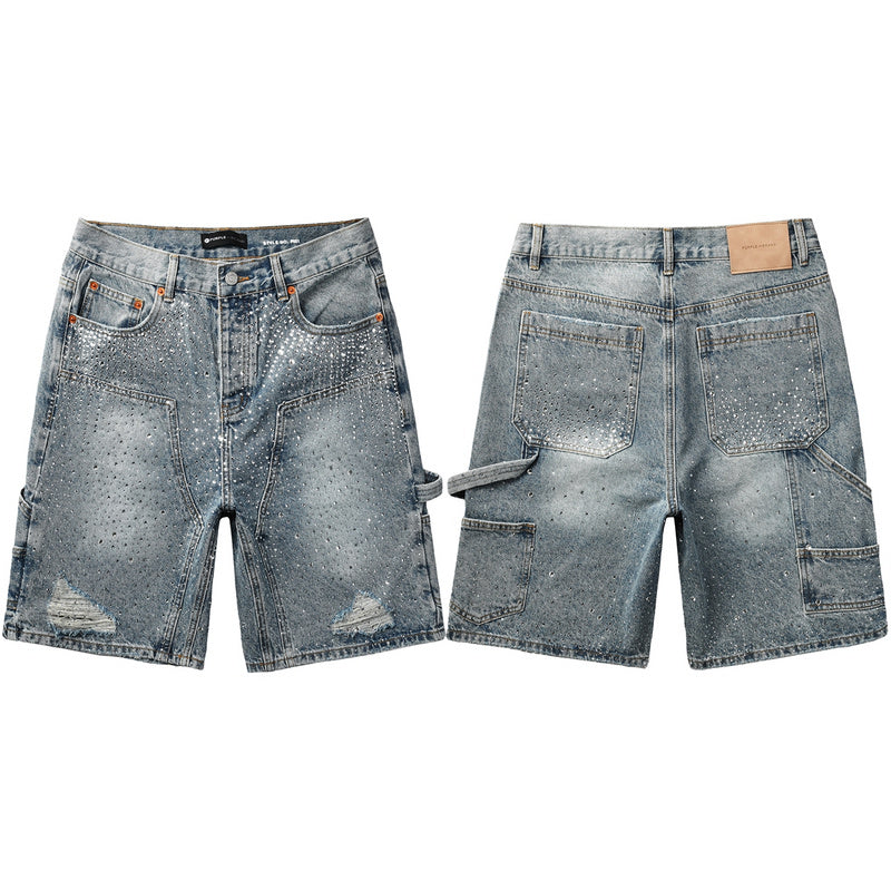 Purple Brand Crystal Diamond Denim Shorts #5097