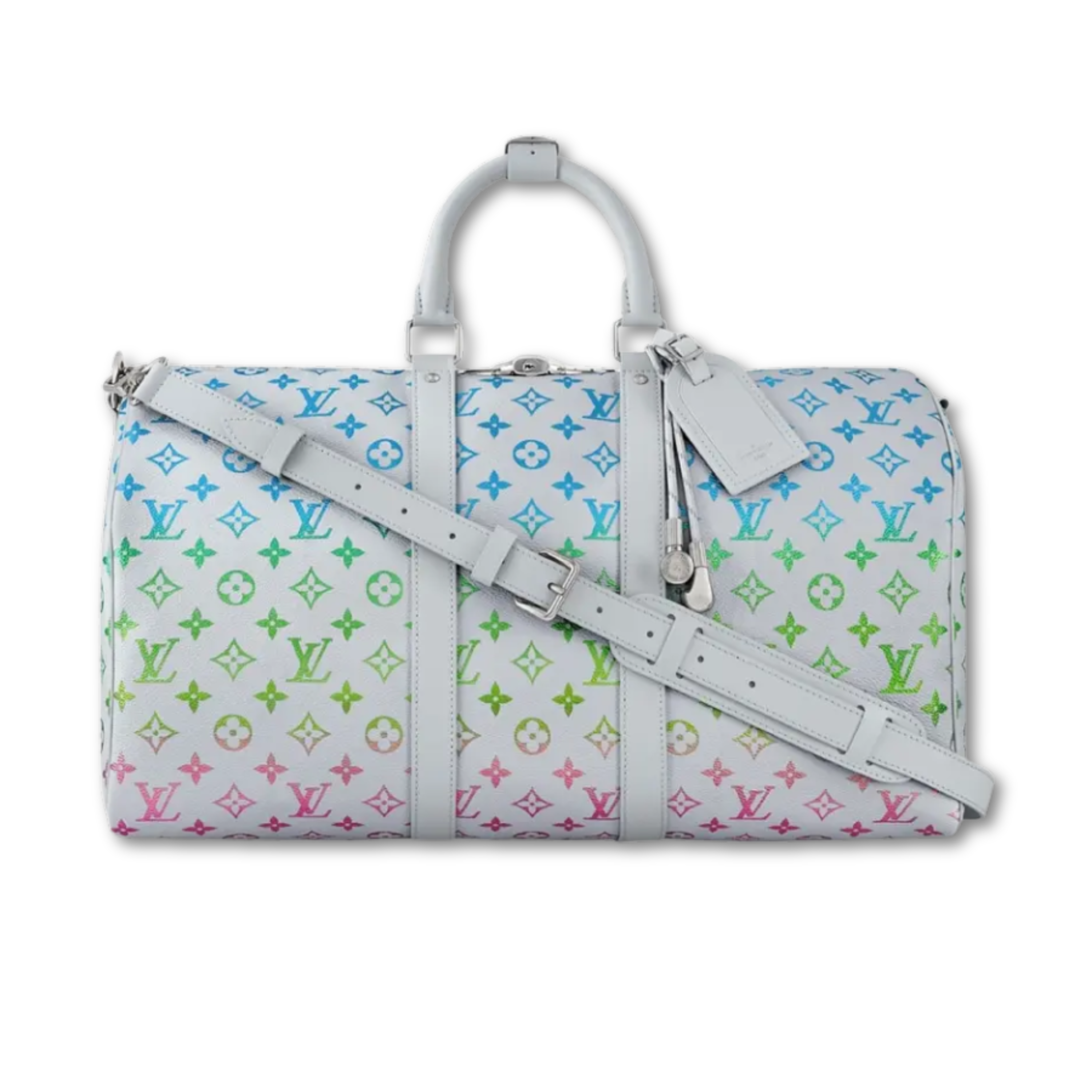 LOUIS VUITTON KEEPALL BANDOULIERE MONOGRAM DUFFEL BAG - WHITE
