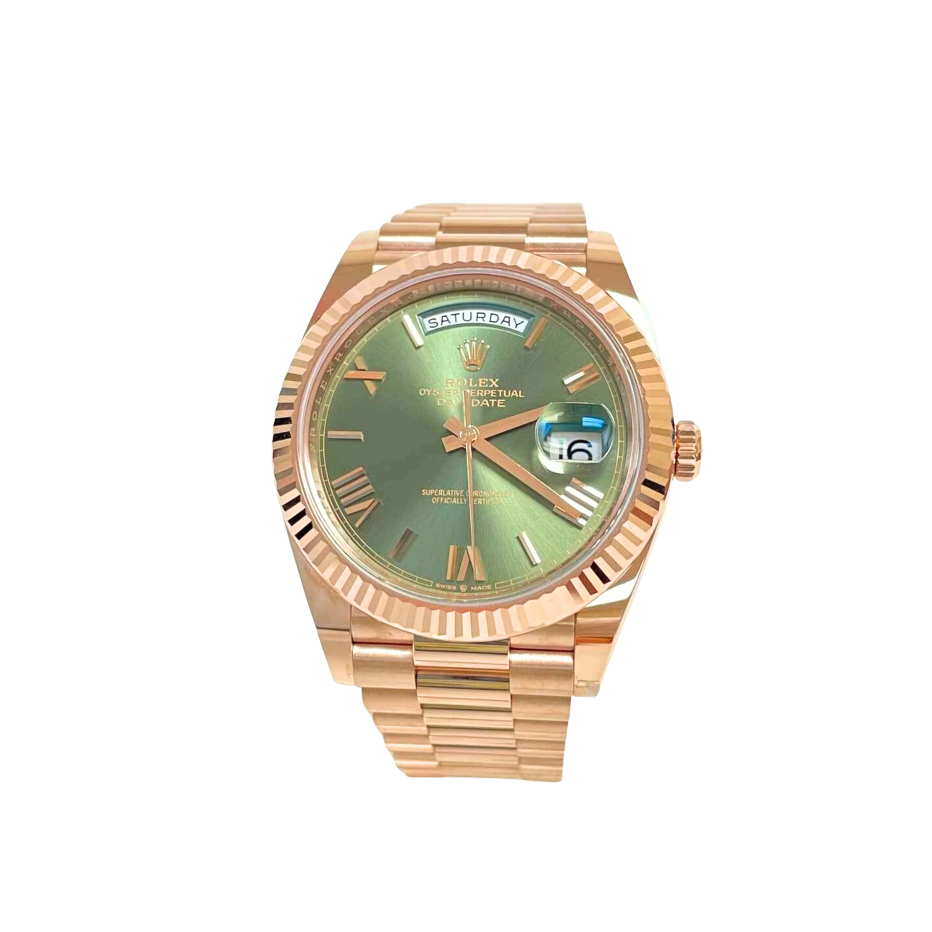 ROLEX DAY DATE 40 GOLD OLIVE ROMAN DIAL