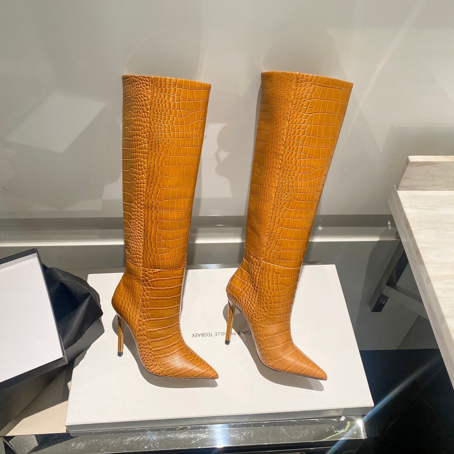 Paris Texas Crocodile Embossed Knee-High Boots – 2022 FW