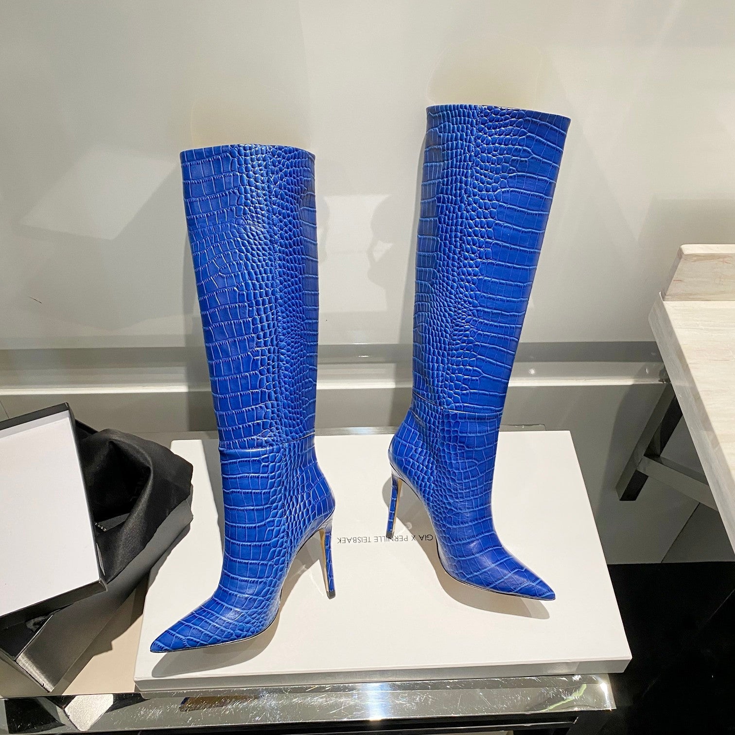 Paris Texas Crocodile Embossed Knee-High Boots – 2022 FW