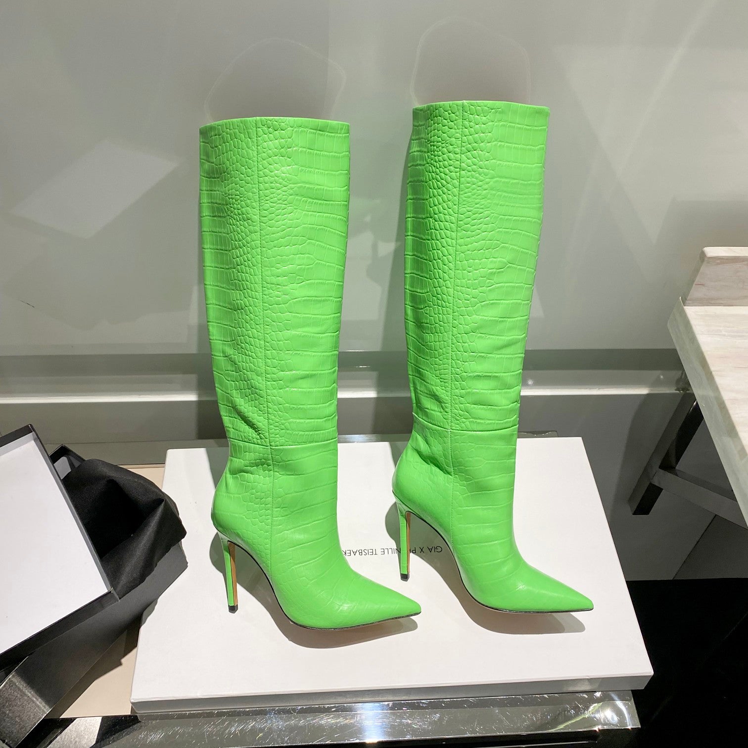 Paris Texas Crocodile Embossed Knee-High Boots – 2022 FW