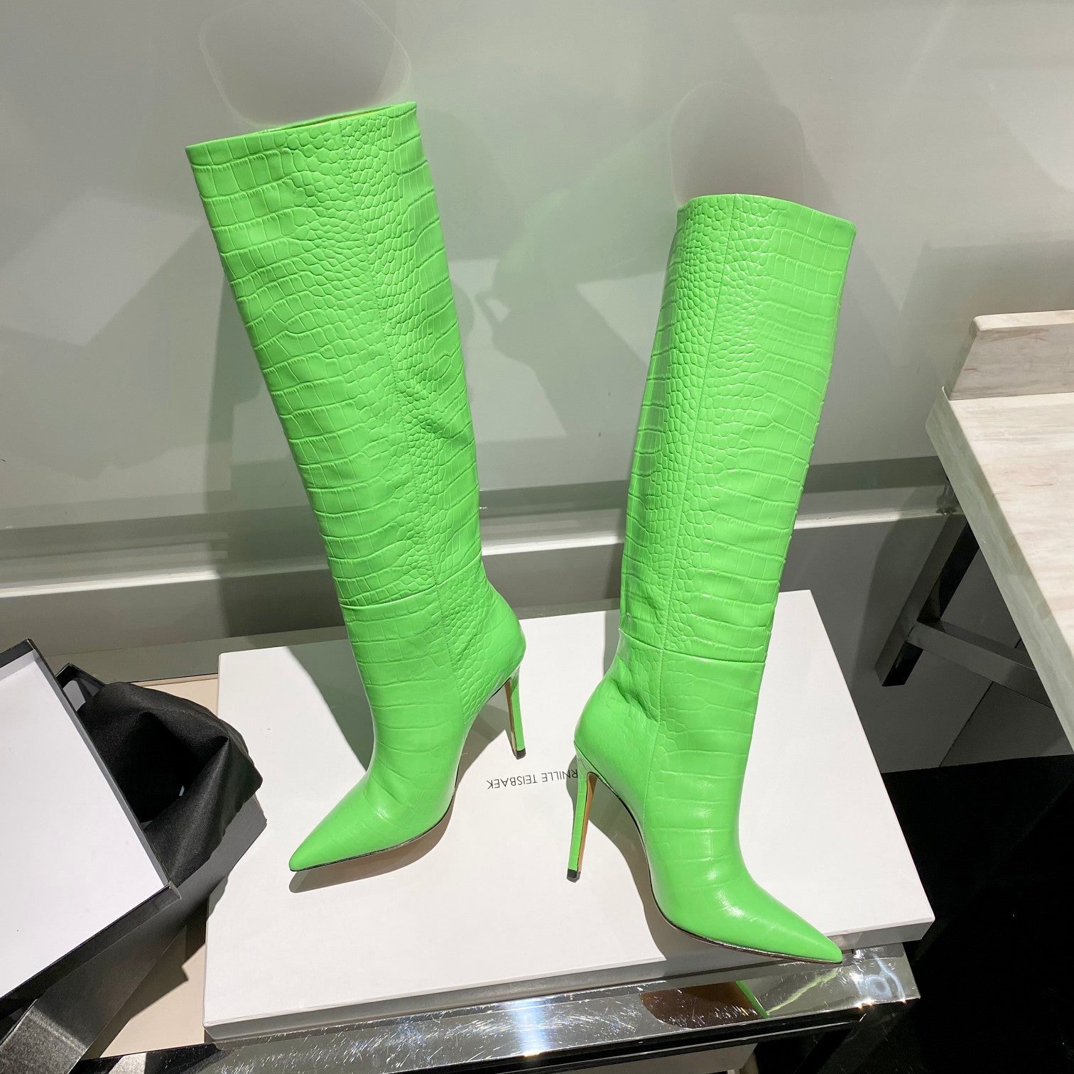 Paris Texas Crocodile Embossed Knee-High Boots – 2022 FW