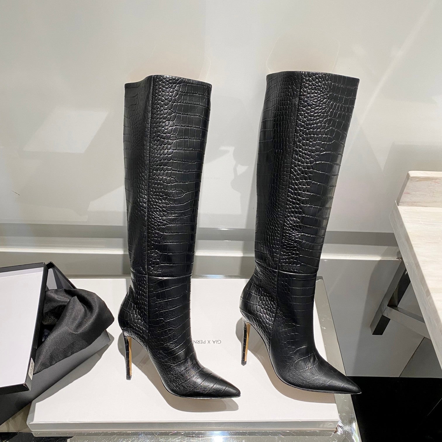 Paris Texas Crocodile Embossed Knee-High Boots – 2022 FW