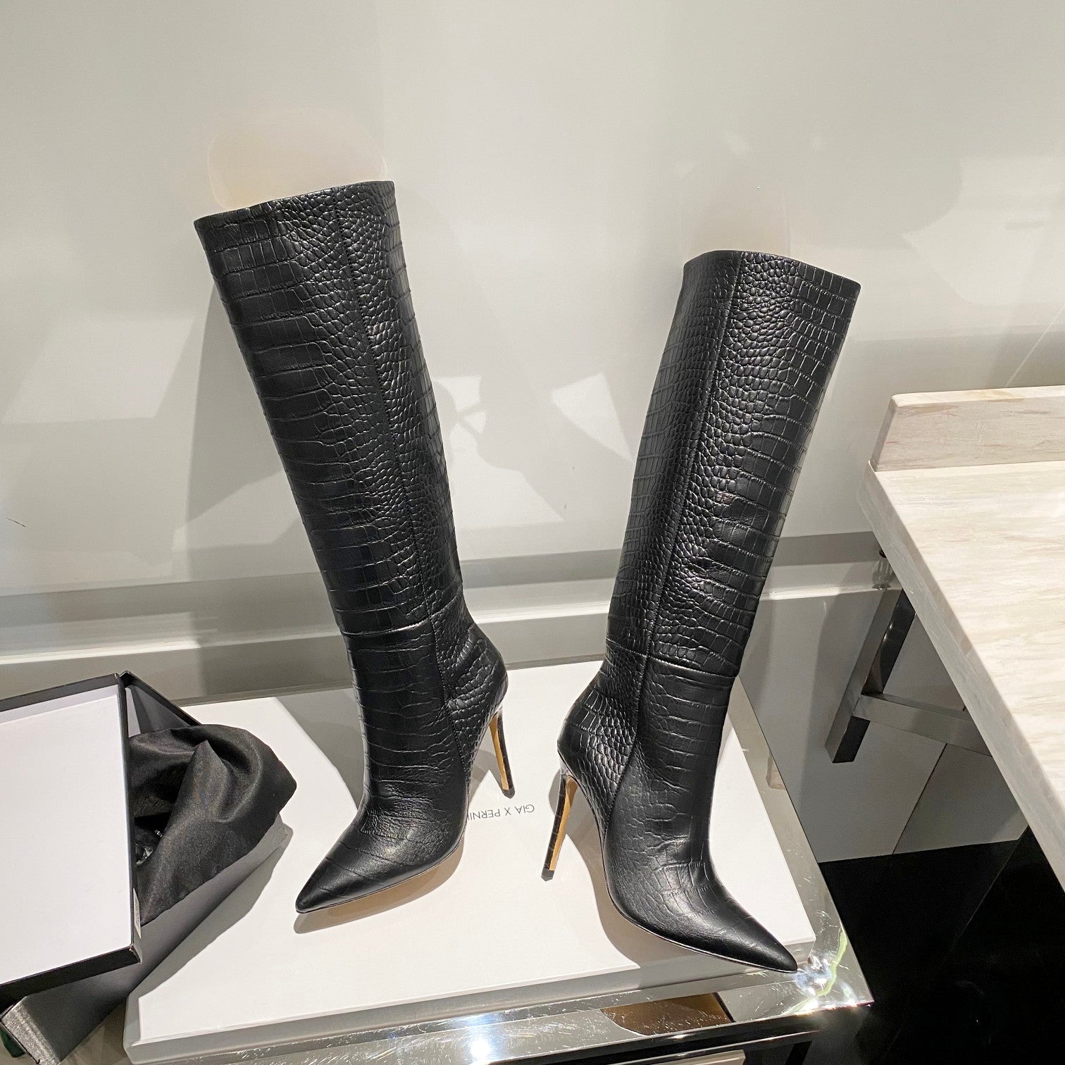Paris Texas Crocodile Embossed Knee-High Boots – 2022 FW