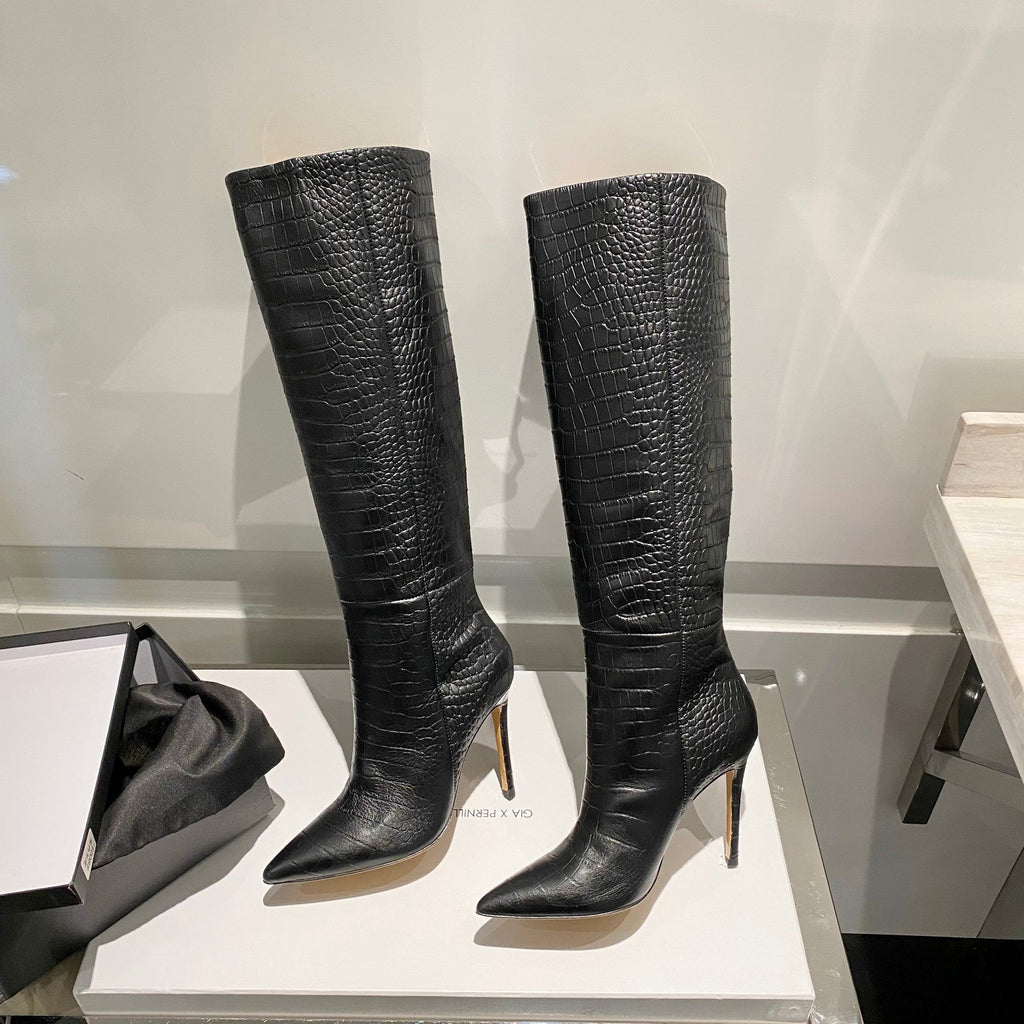 Paris Texas Crocodile Embossed Knee-High Boots – 2022 FW