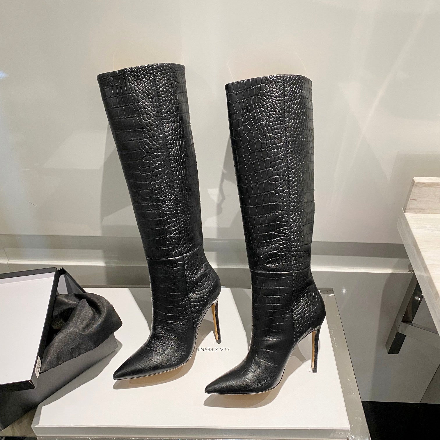 Paris Texas Crocodile Embossed Knee-High Boots – 2022 FW