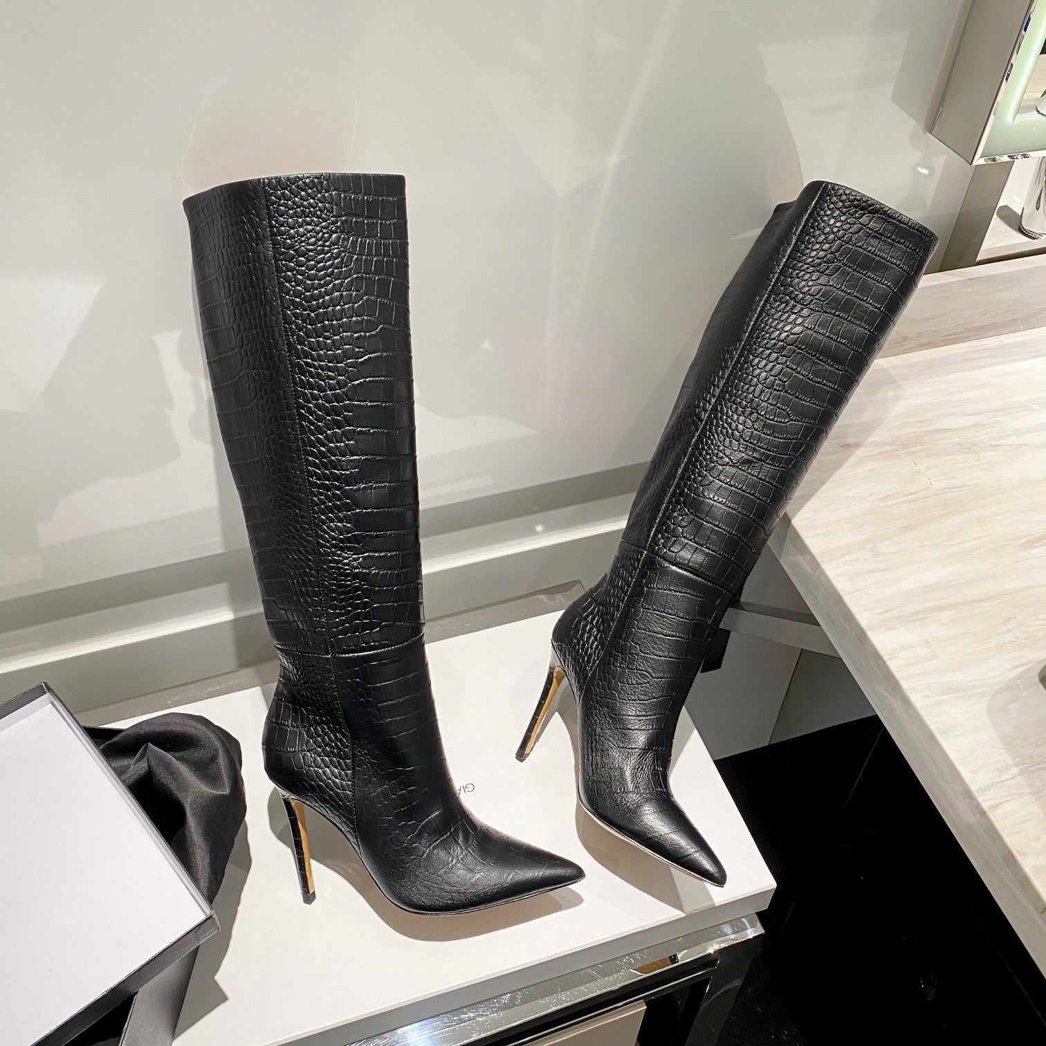 Paris Texas Crocodile Embossed Knee-High Boots – 2022 FW