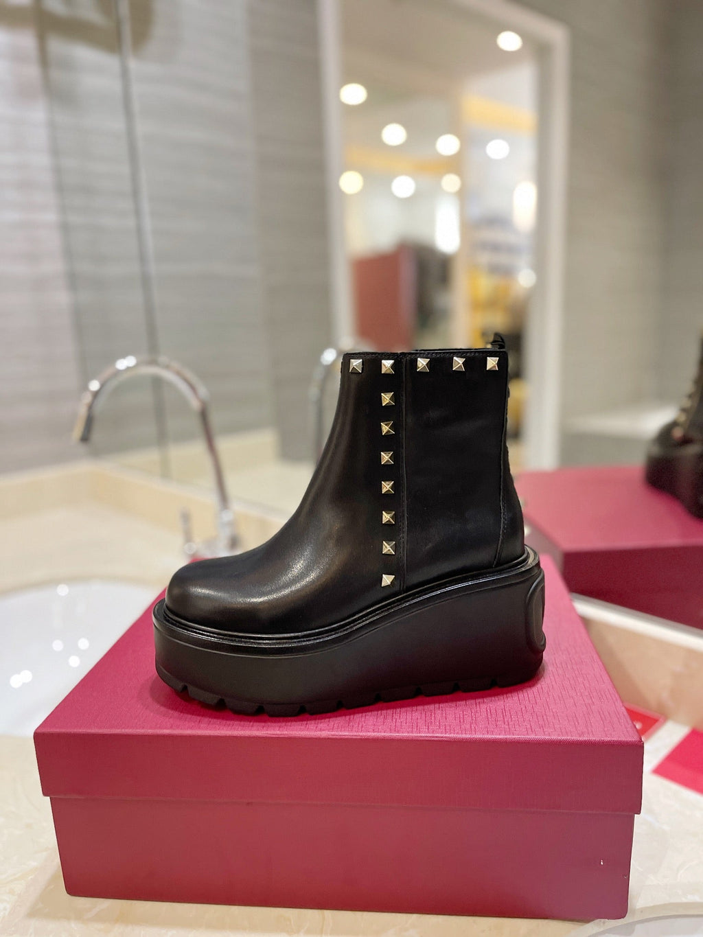 Valentino Garavani Uniqueform Calfskin Platform Ankle Boots