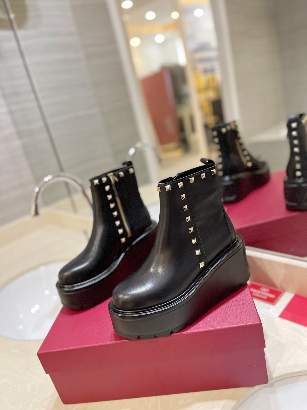 Valentino Garavani Uniqueform Calfskin Platform Ankle Boots