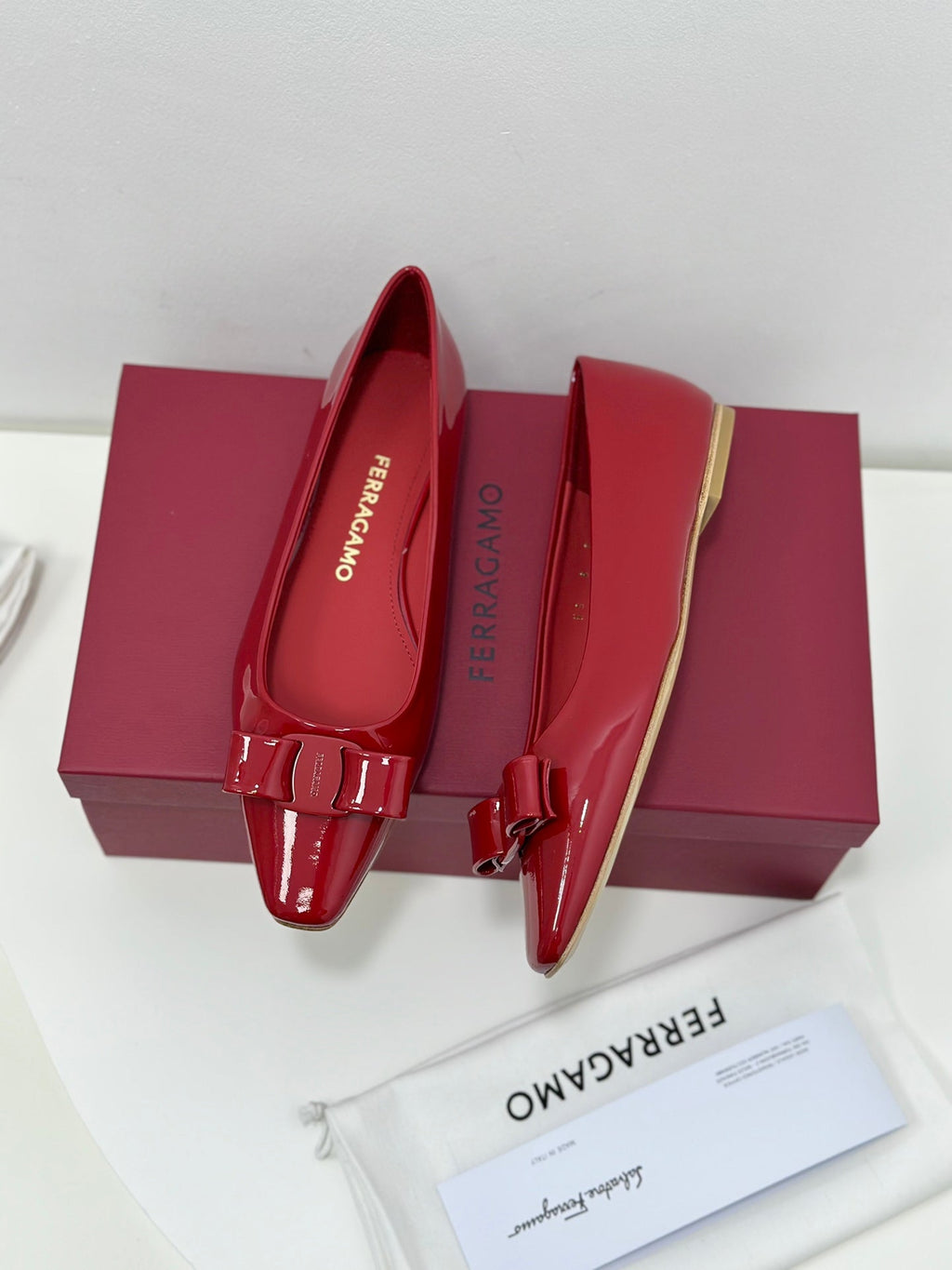 Ferragamo Vara Patent Leather Square Toe Pumps