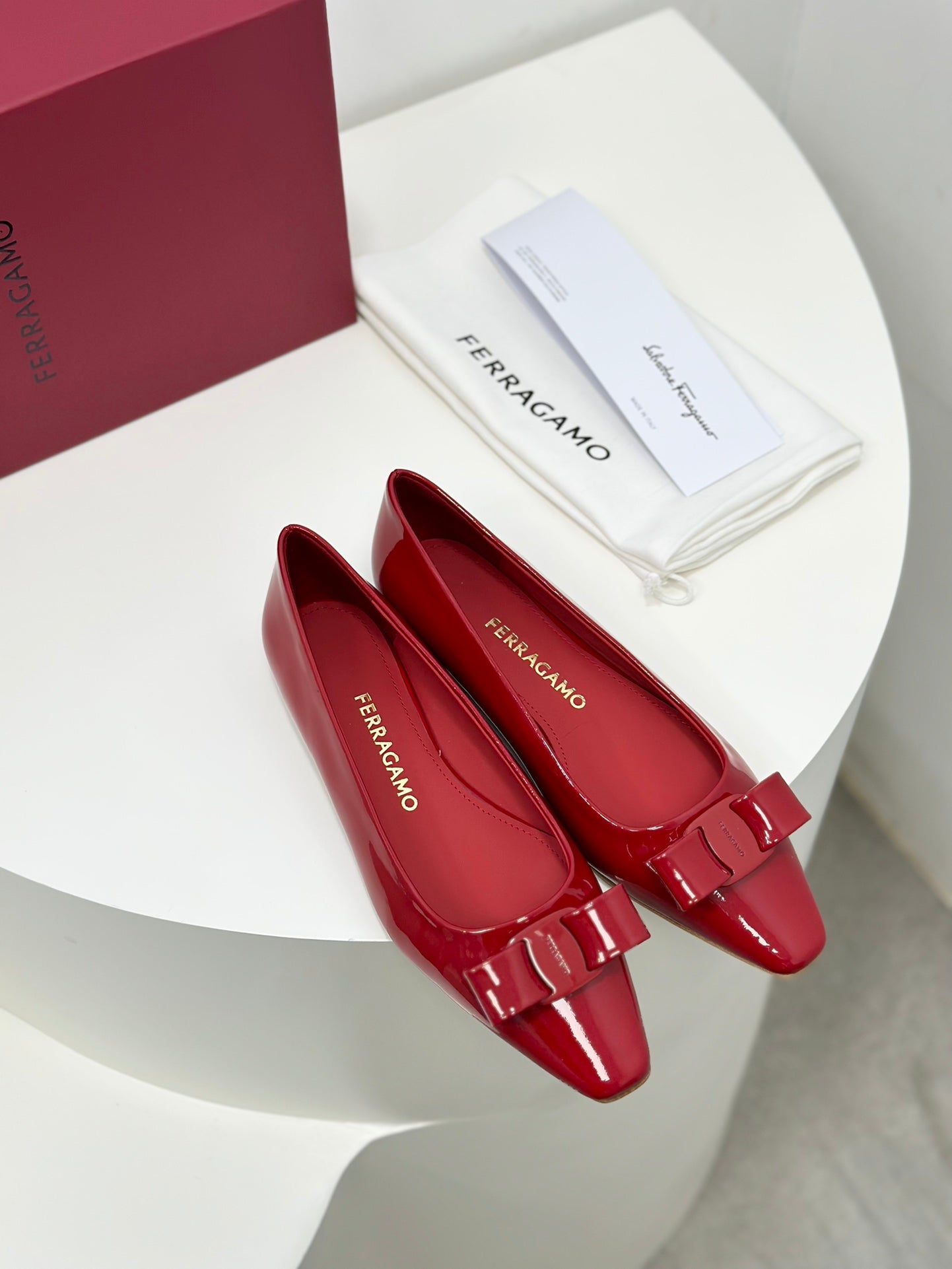 Ferragamo Vara Patent Leather Square Toe Pumps
