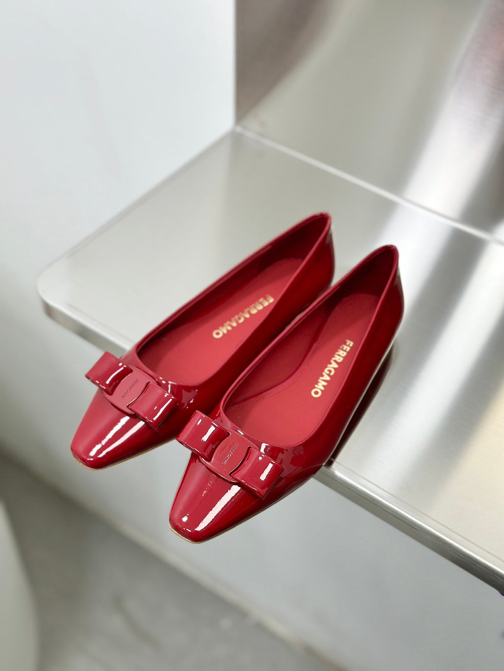 Ferragamo Vara Patent Leather Square Toe Pumps