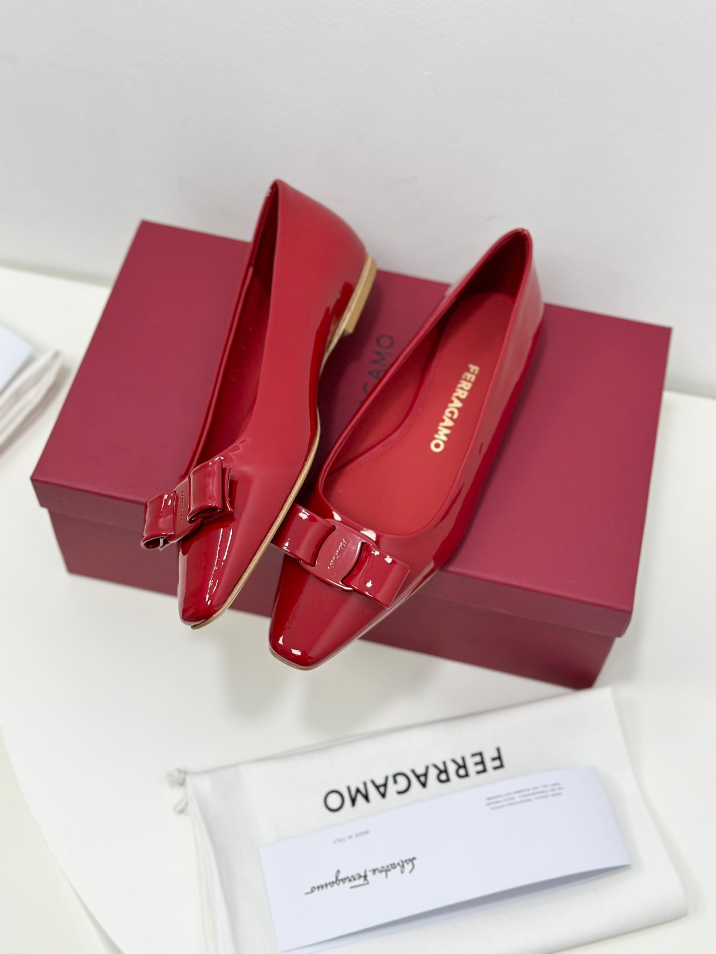 Ferragamo Vara Patent Leather Square Toe Pumps