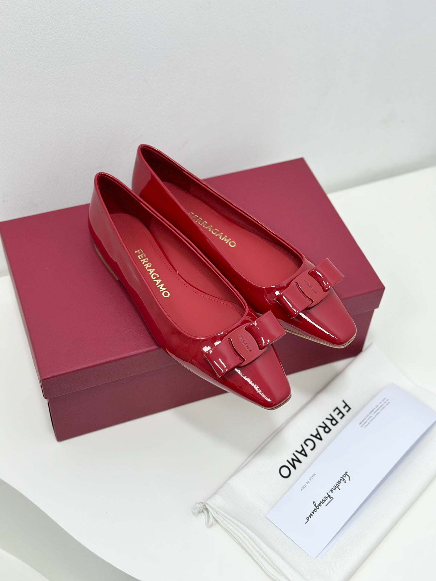 Ferragamo Vara Patent Leather Square Toe Pumps