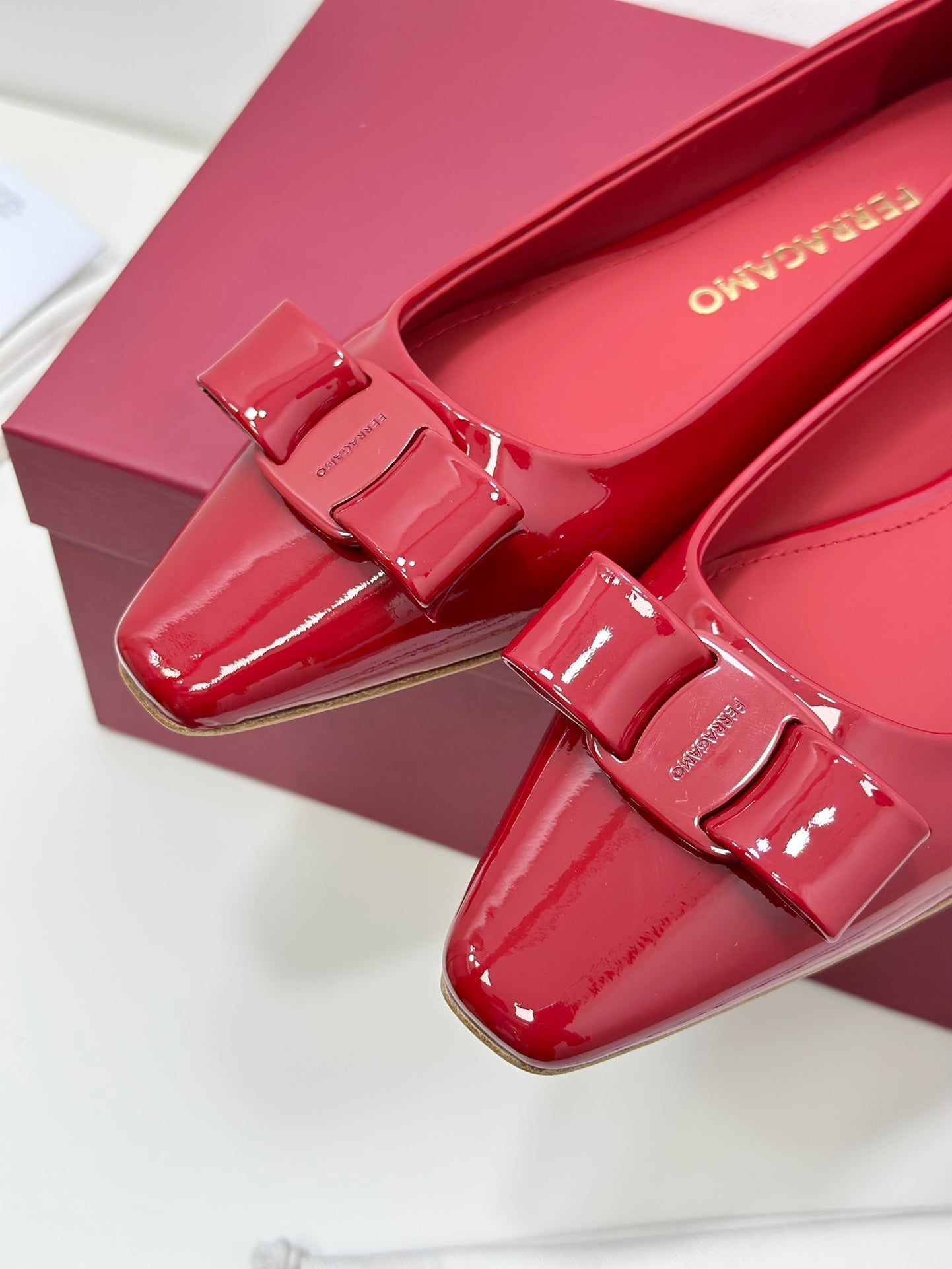 Ferragamo Vara Patent Leather Square Toe Pumps