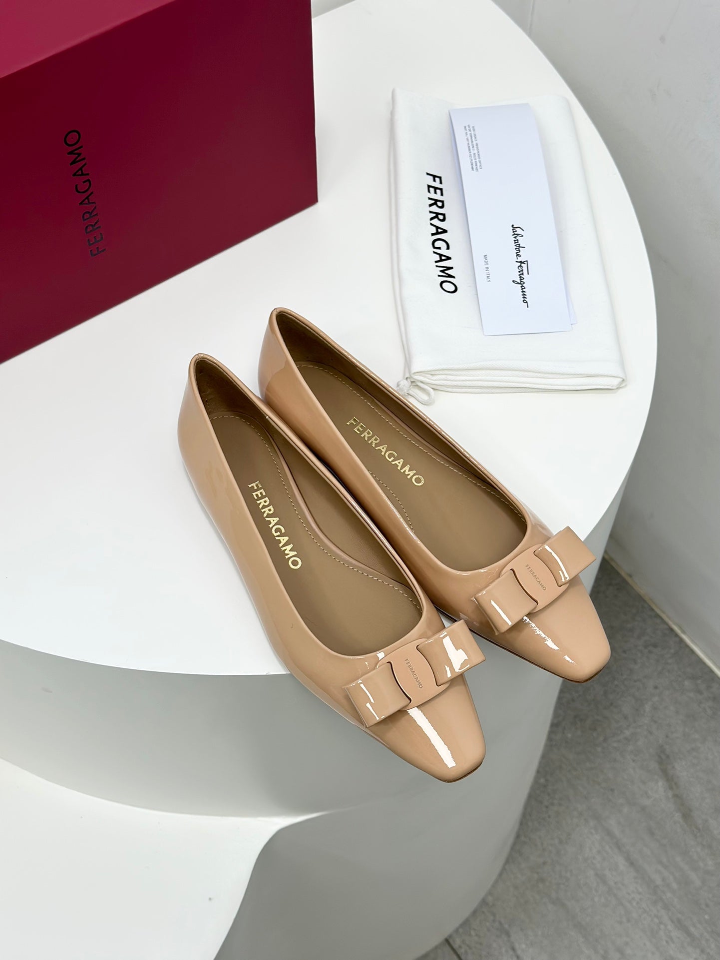 Ferragamo Vara Patent Leather Square Toe Pumps
