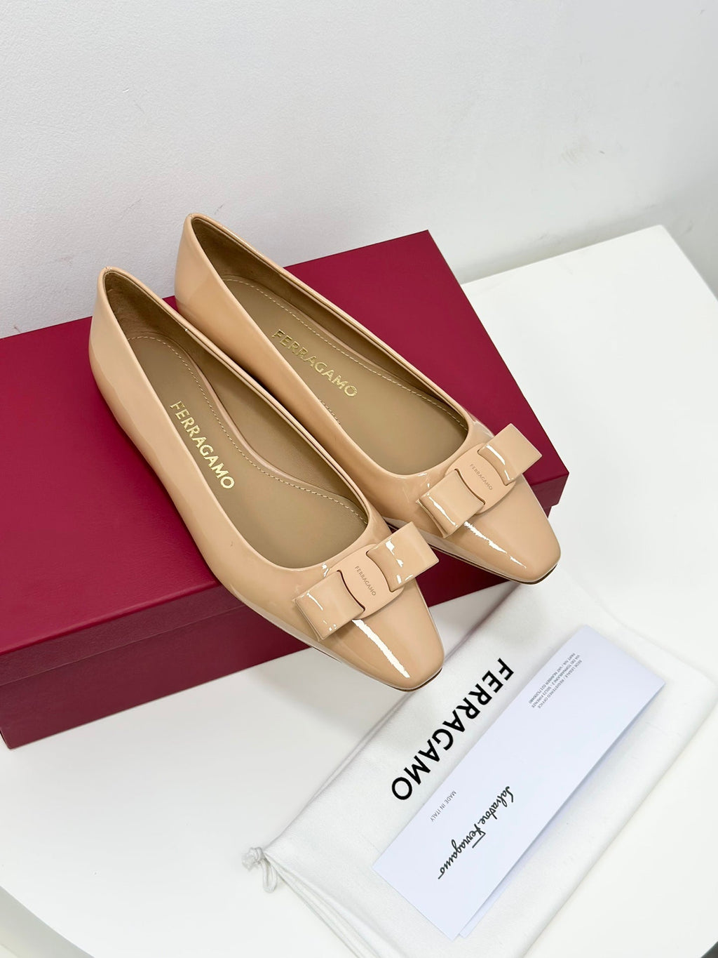 Ferragamo Vara Patent Leather Square Toe Pumps