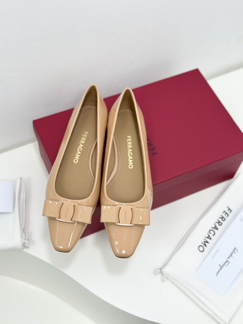Ferragamo Vara Patent Leather Square Toe Pumps