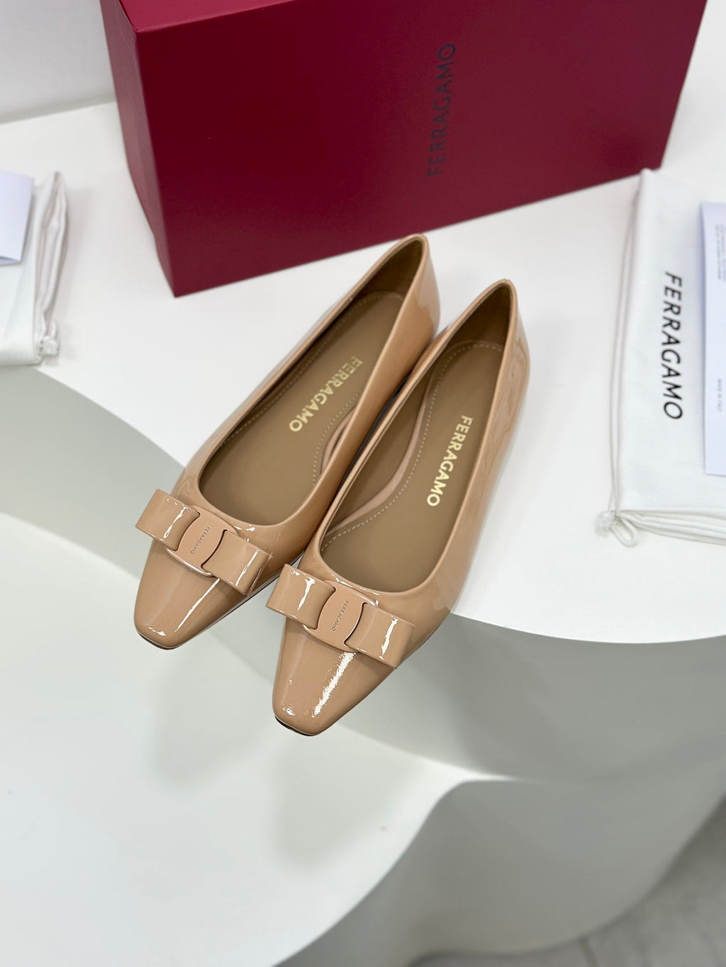 Ferragamo Vara Patent Leather Square Toe Pumps