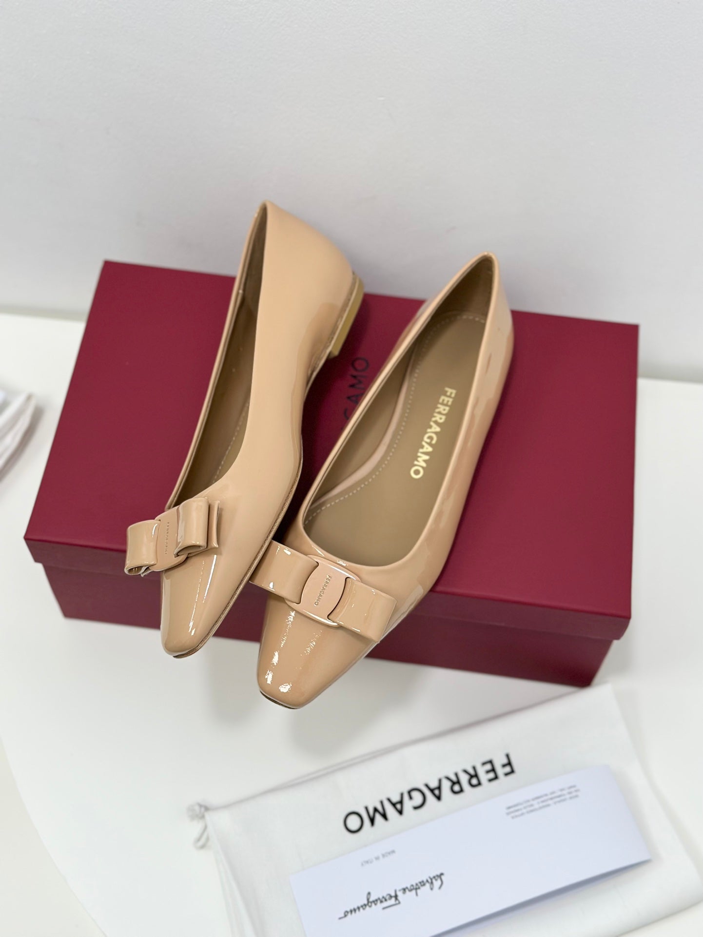 Ferragamo Vara Patent Leather Square Toe Pumps