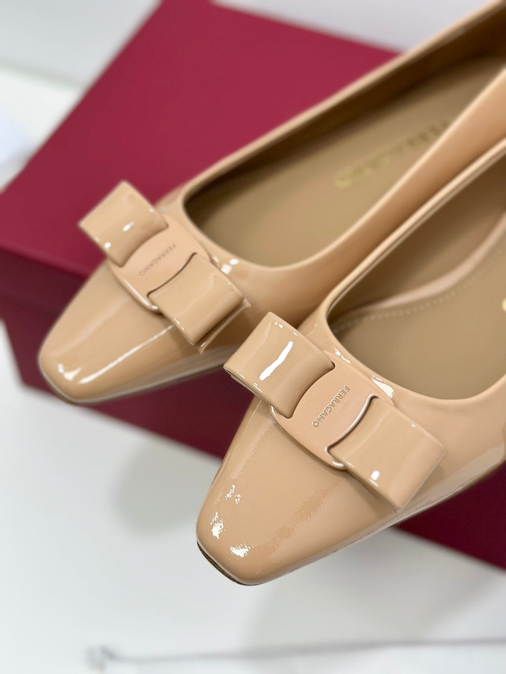 Ferragamo Vara Patent Leather Square Toe Pumps