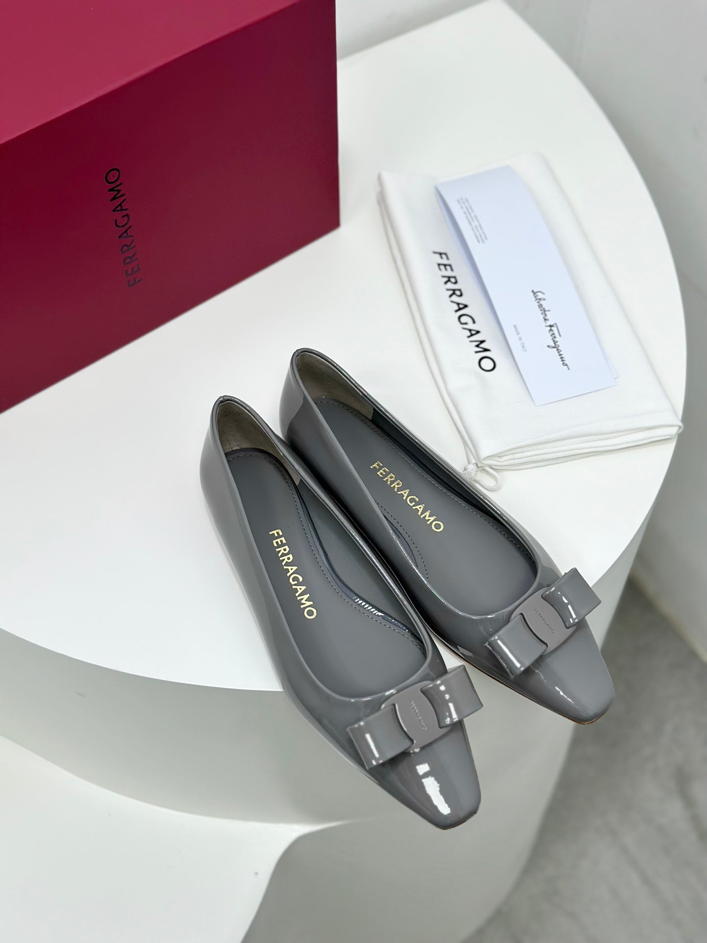 Ferragamo Vara Patent Leather Square Toe Pumps