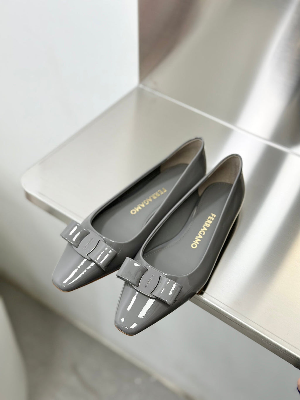 Ferragamo Vara Patent Leather Square Toe Pumps