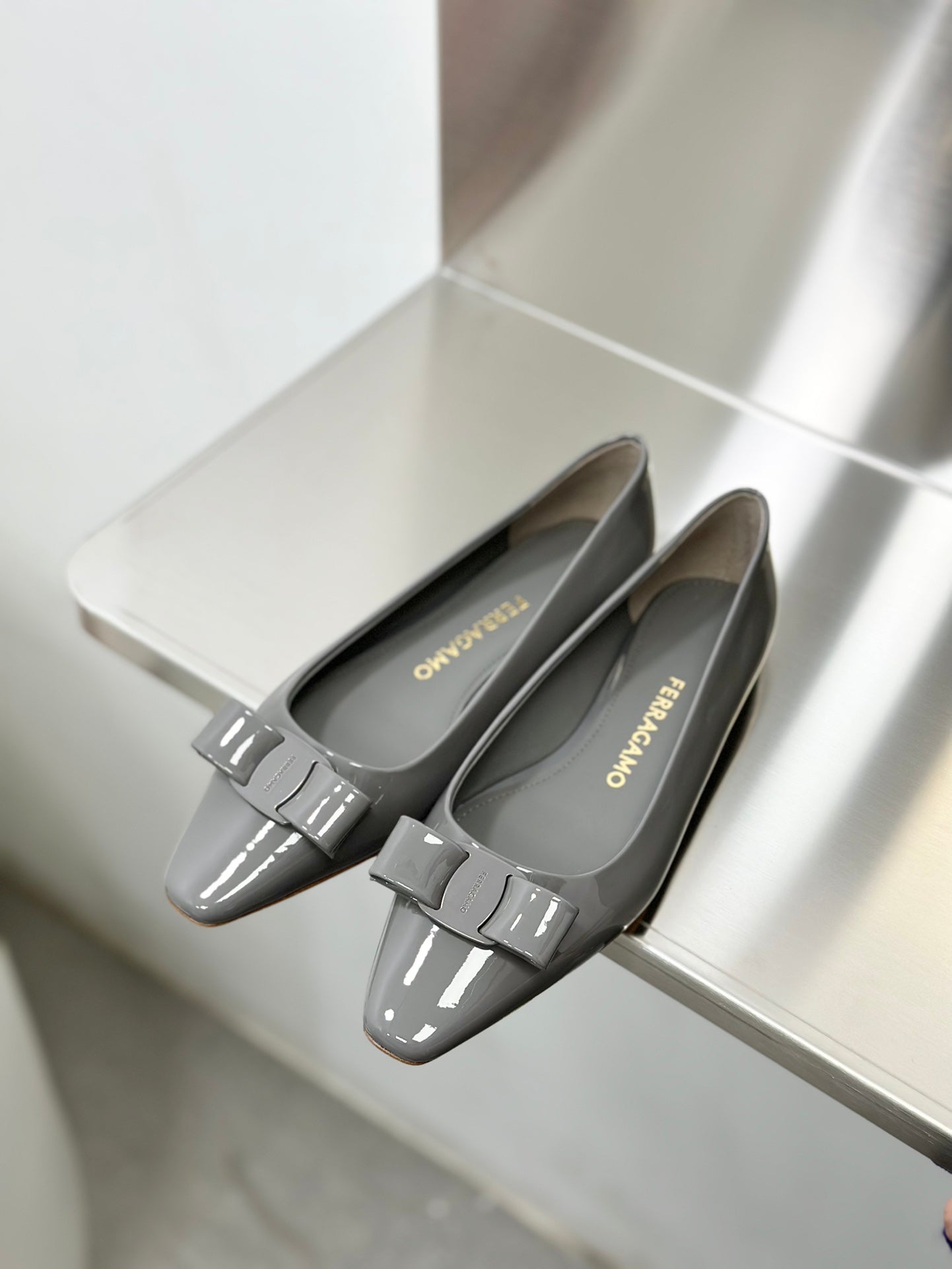 Ferragamo Vara Patent Leather Square Toe Pumps