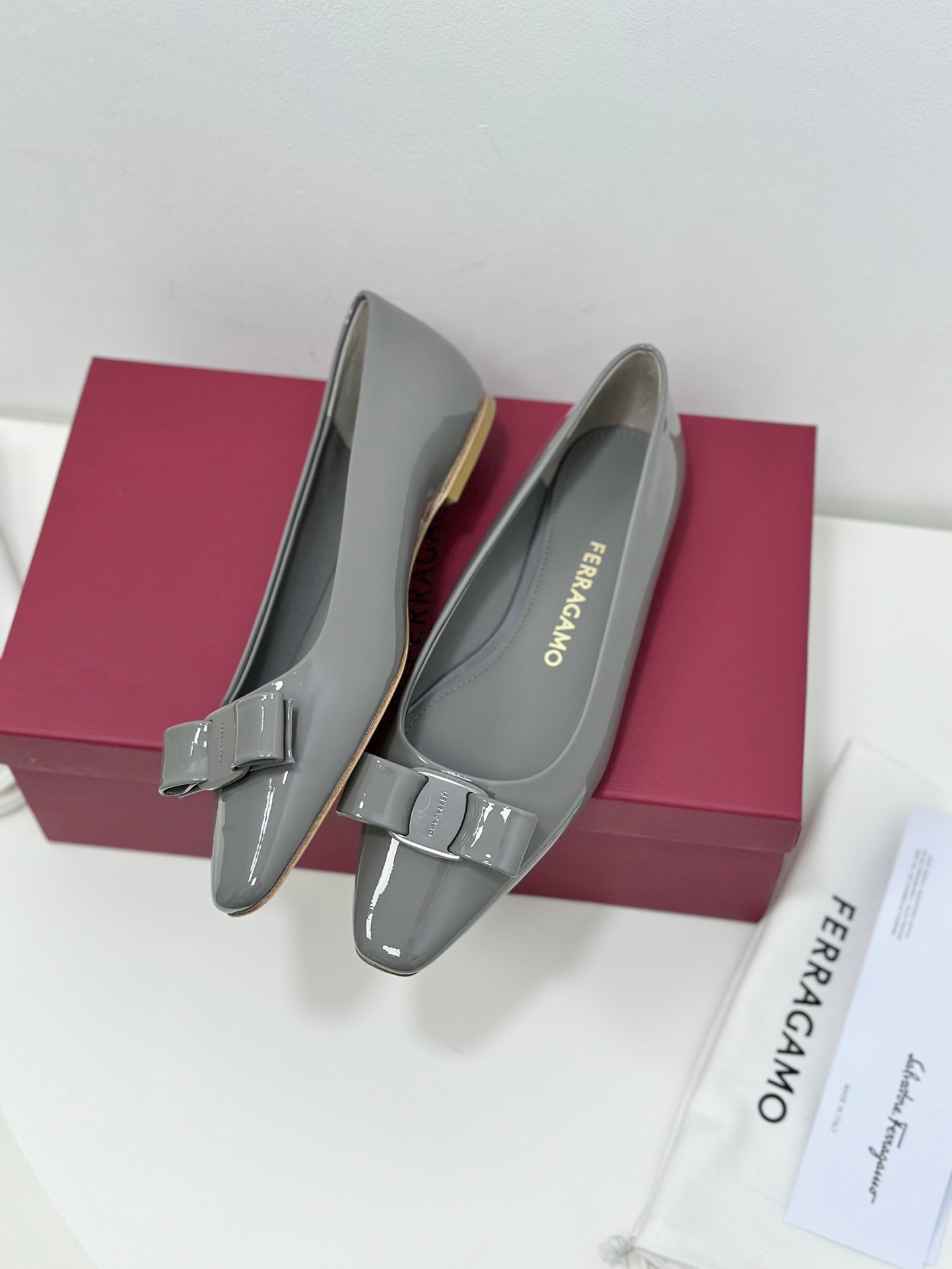 Ferragamo Vara Patent Leather Square Toe Pumps