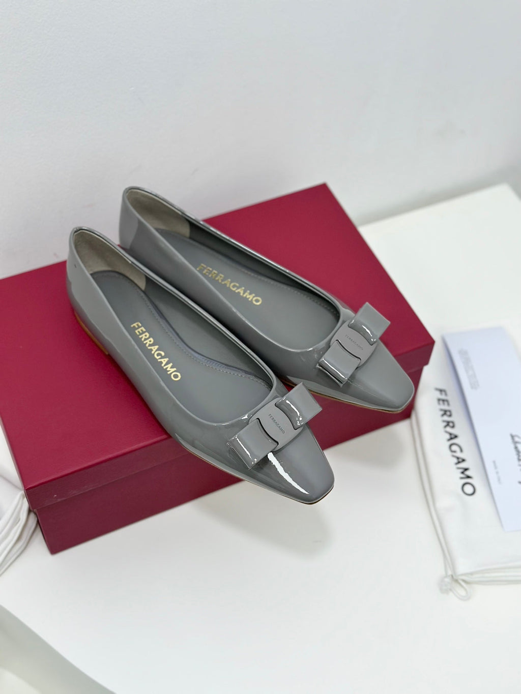 Ferragamo Vara Patent Leather Square Toe Pumps