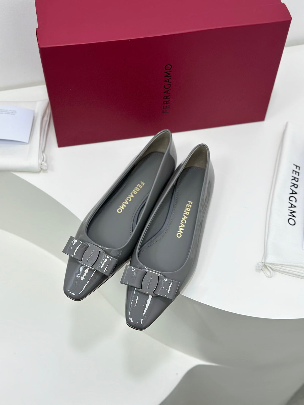 Ferragamo Vara Patent Leather Square Toe Pumps