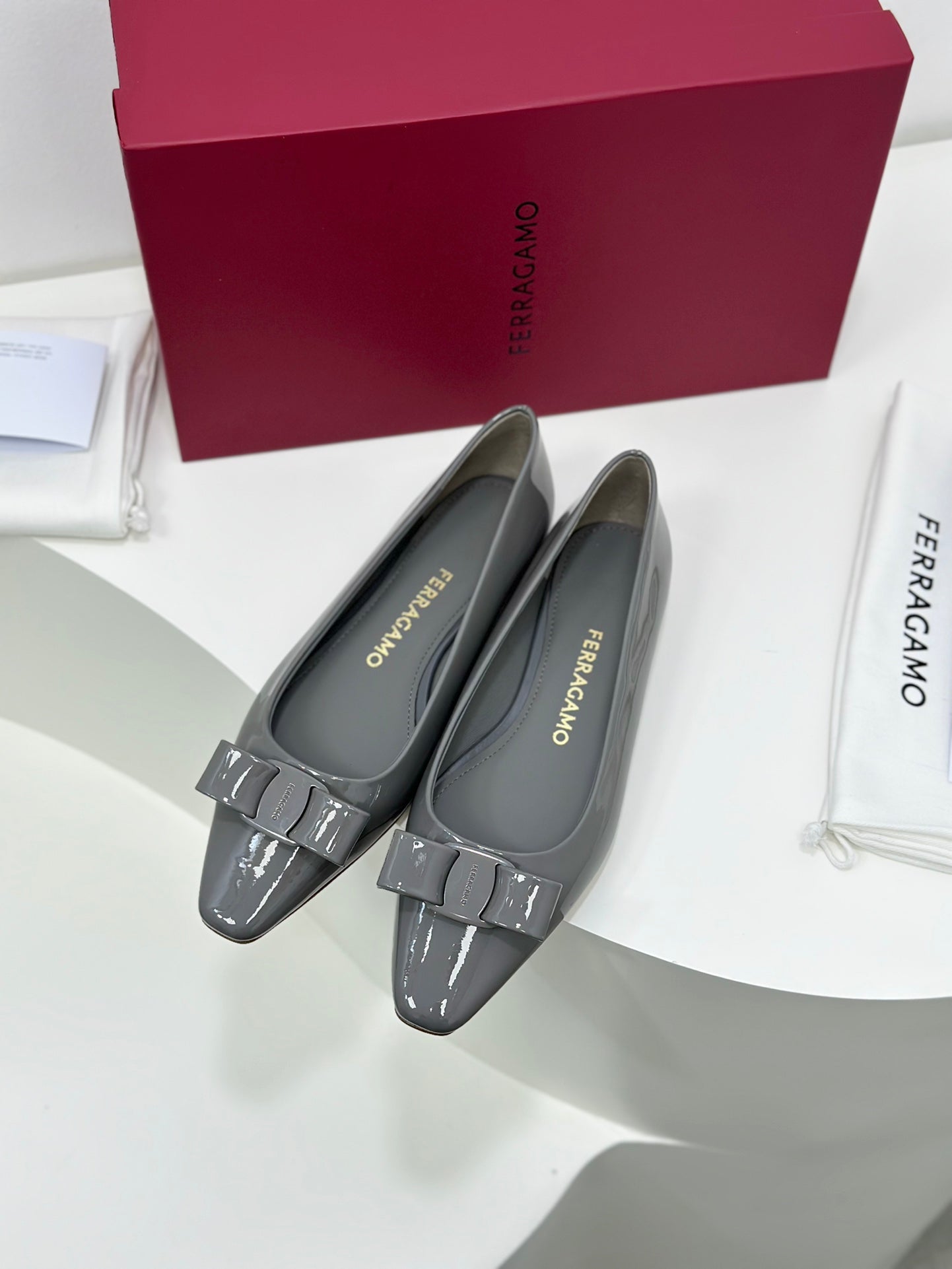Ferragamo Vara Patent Leather Square Toe Pumps