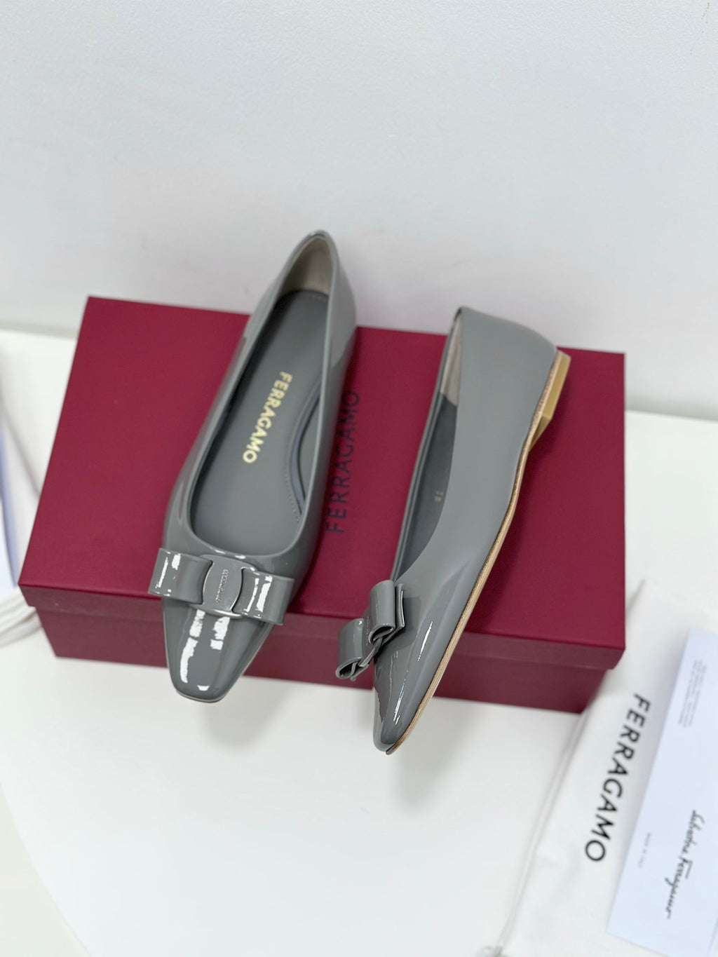 Ferragamo Vara Patent Leather Square Toe Pumps