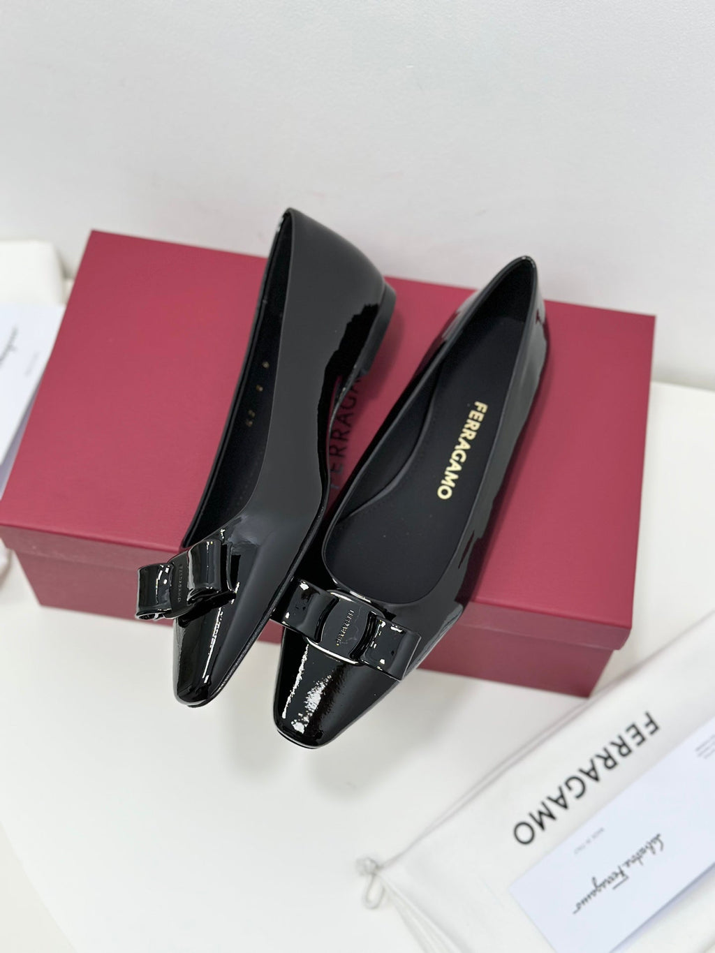 Ferragamo Vara Patent Leather Square Toe Pumps