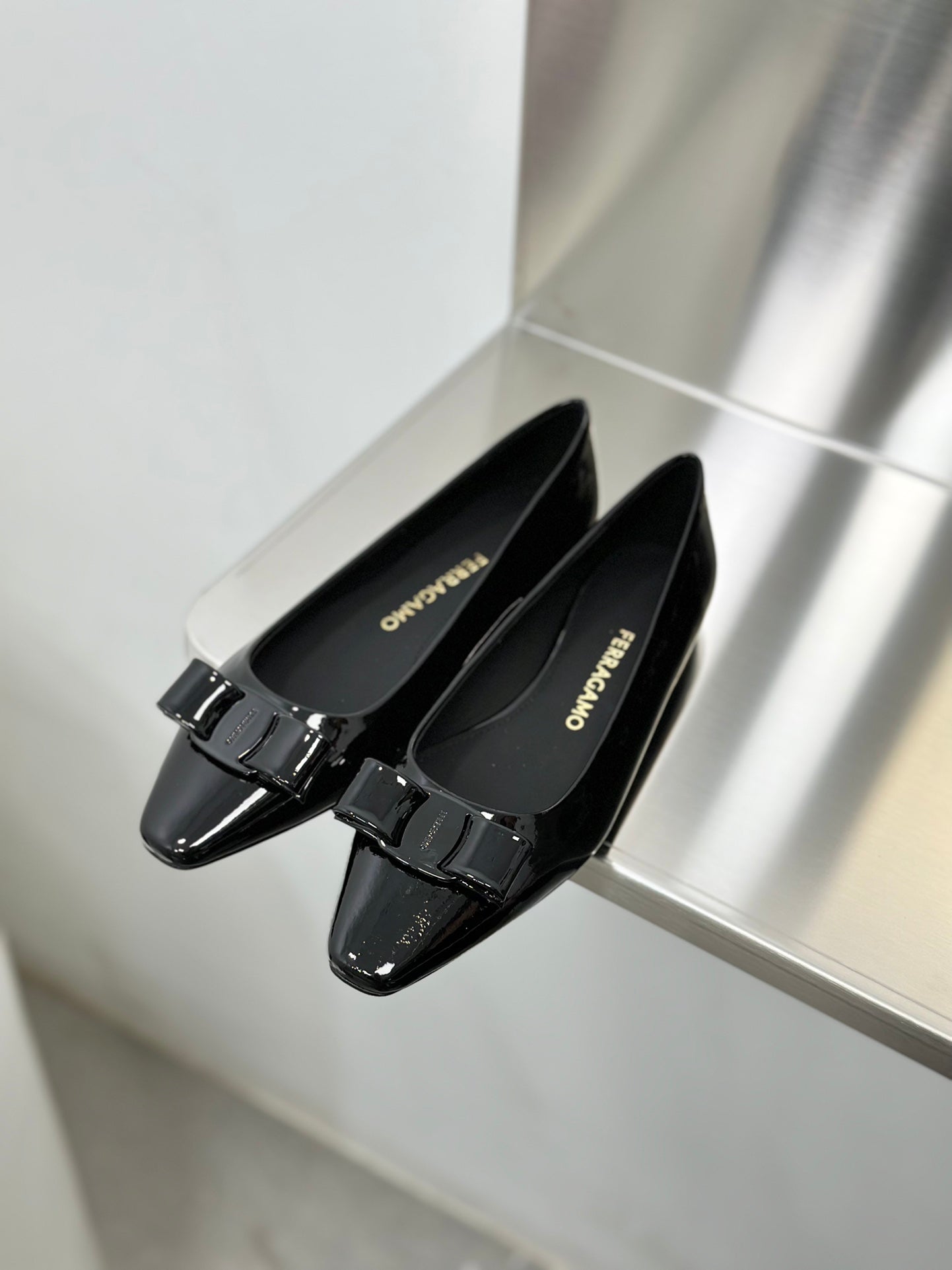 Ferragamo Vara Patent Leather Square Toe Pumps