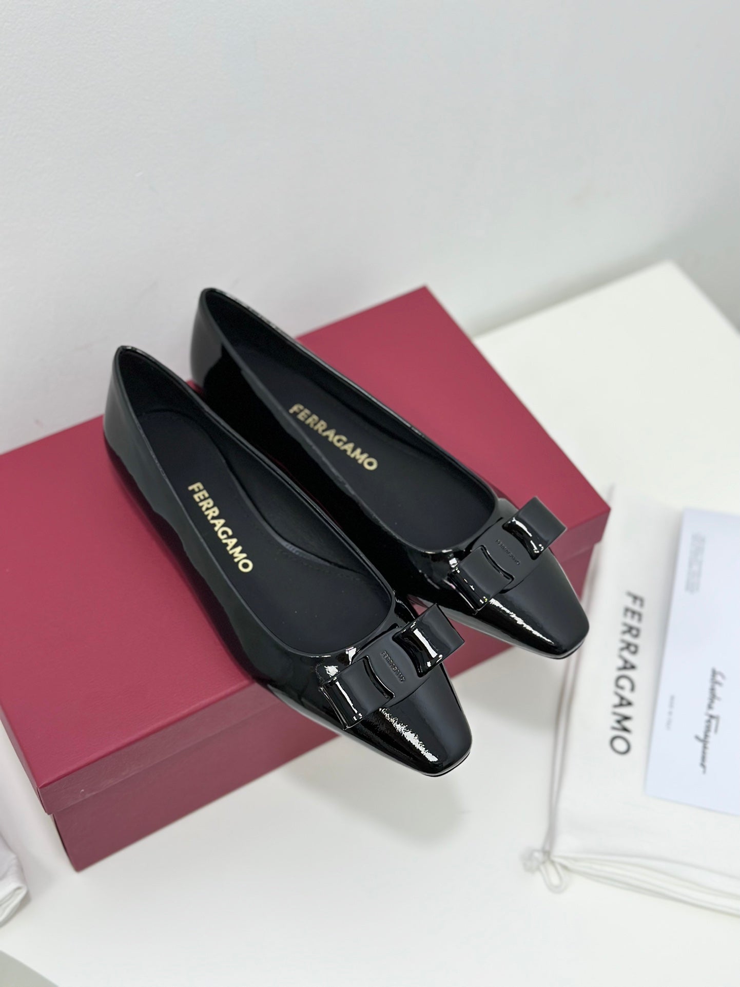 Ferragamo Vara Patent Leather Square Toe Pumps