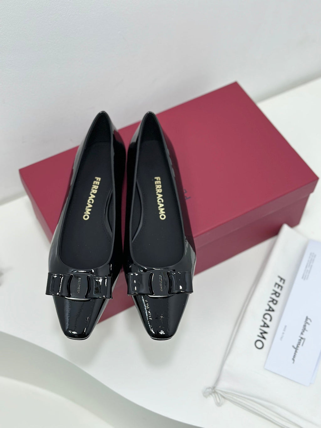 Ferragamo Vara Patent Leather Square Toe Pumps