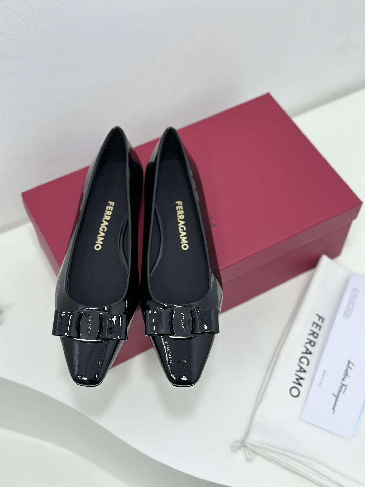 Ferragamo Vara Patent Leather Square Toe Pumps