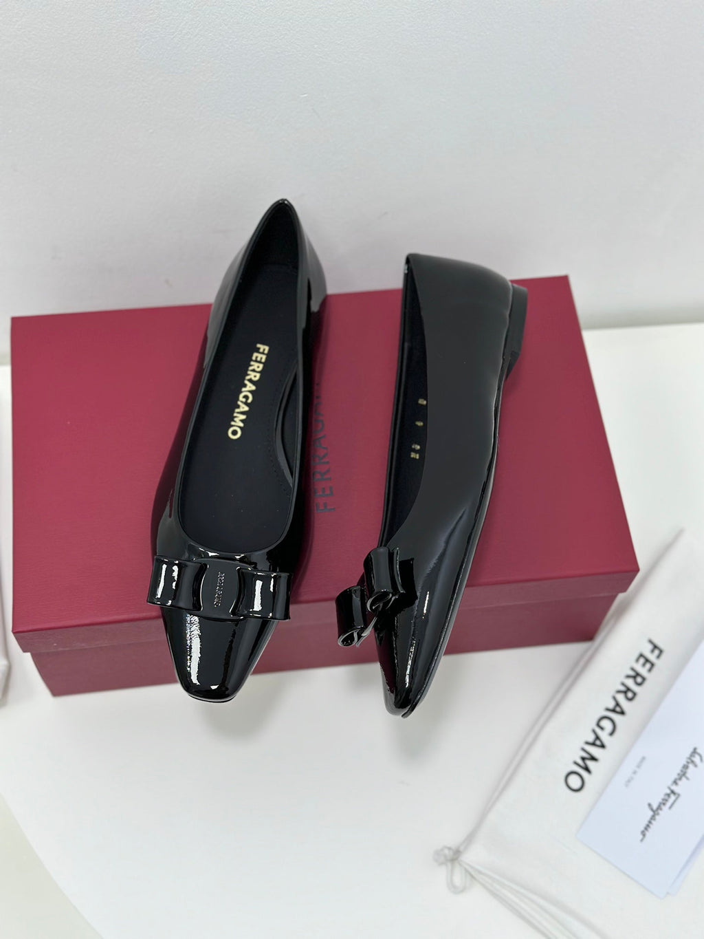 Ferragamo Vara Patent Leather Square Toe Pumps