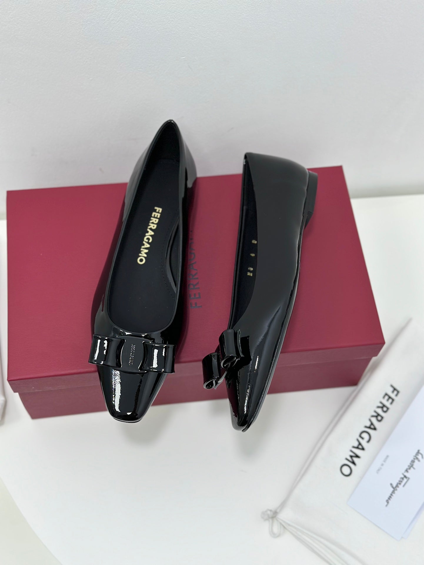 Ferragamo Vara Patent Leather Square Toe Pumps