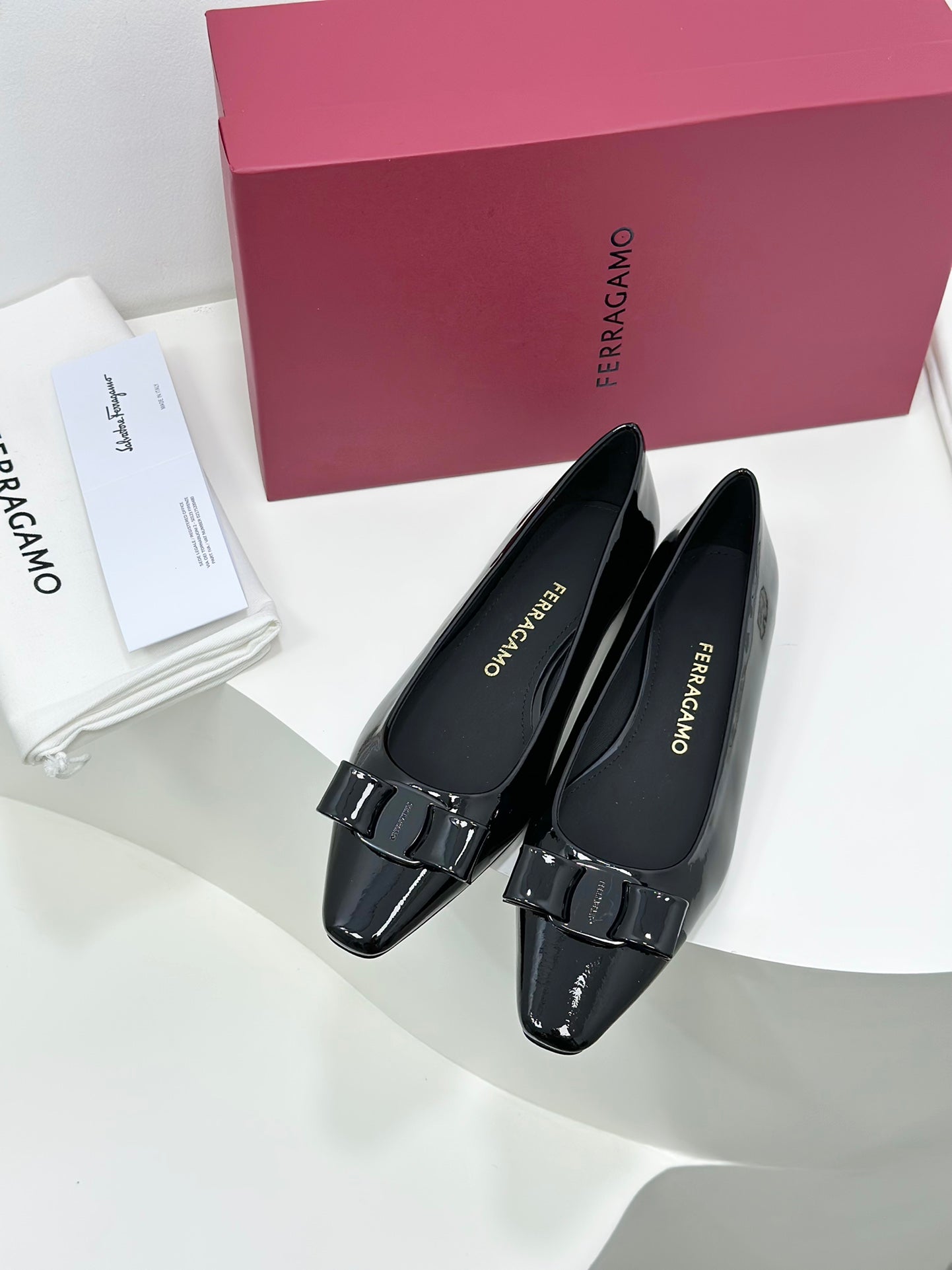 Ferragamo Vara Patent Leather Square Toe Pumps