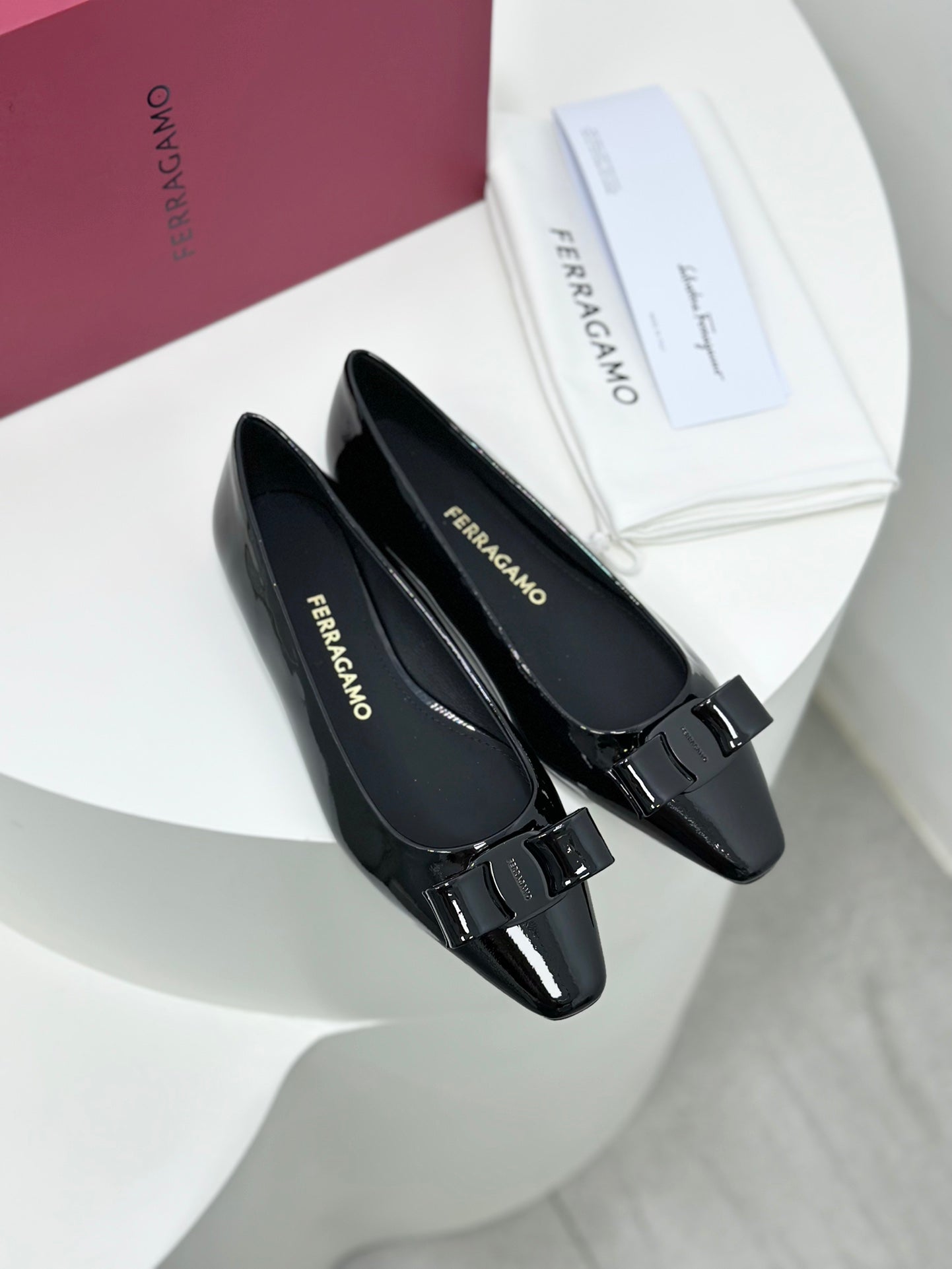 Ferragamo Vara Patent Leather Square Toe Pumps