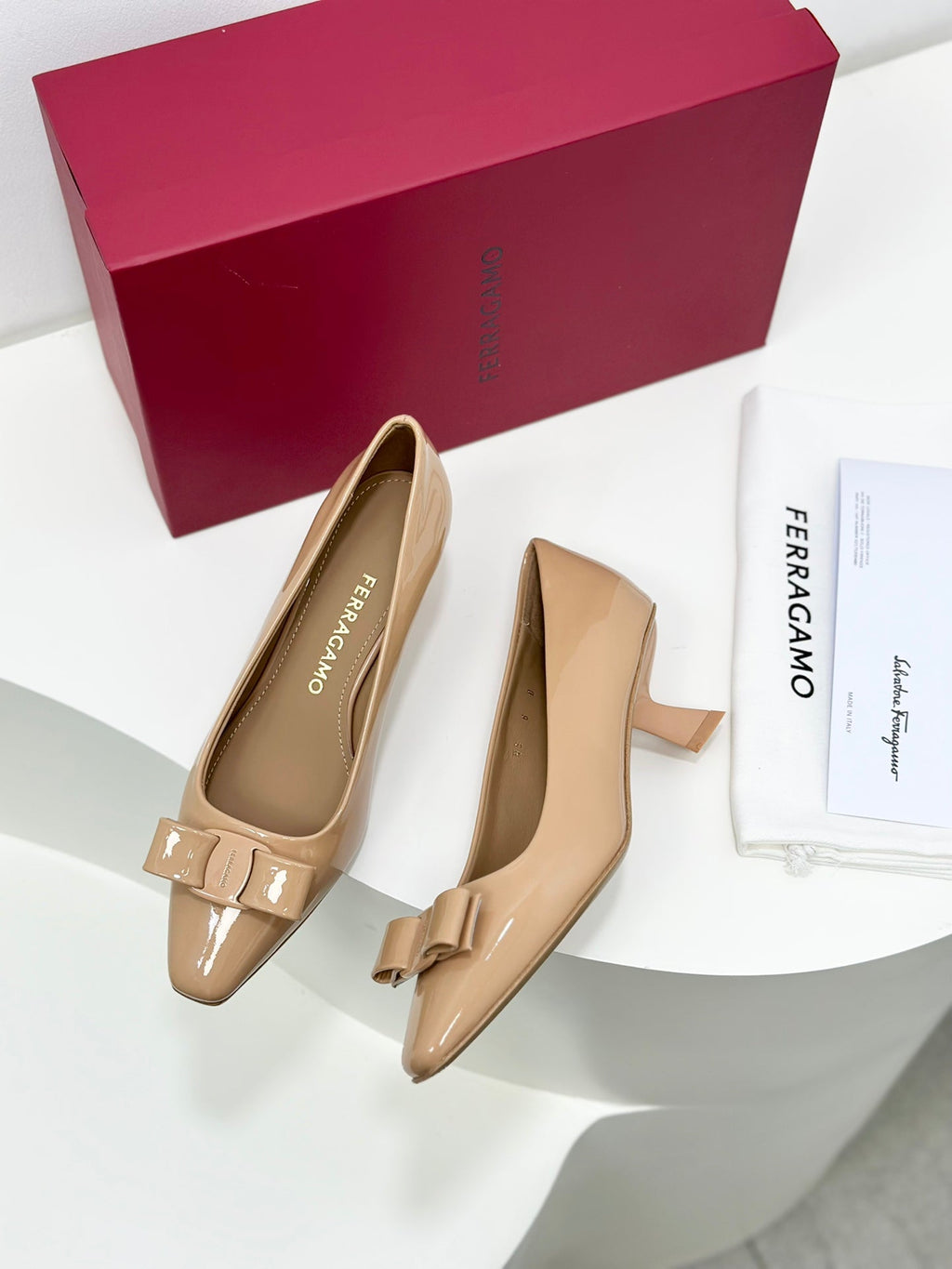 Ferragamo Vara Patent Leather Square Toe Pumps