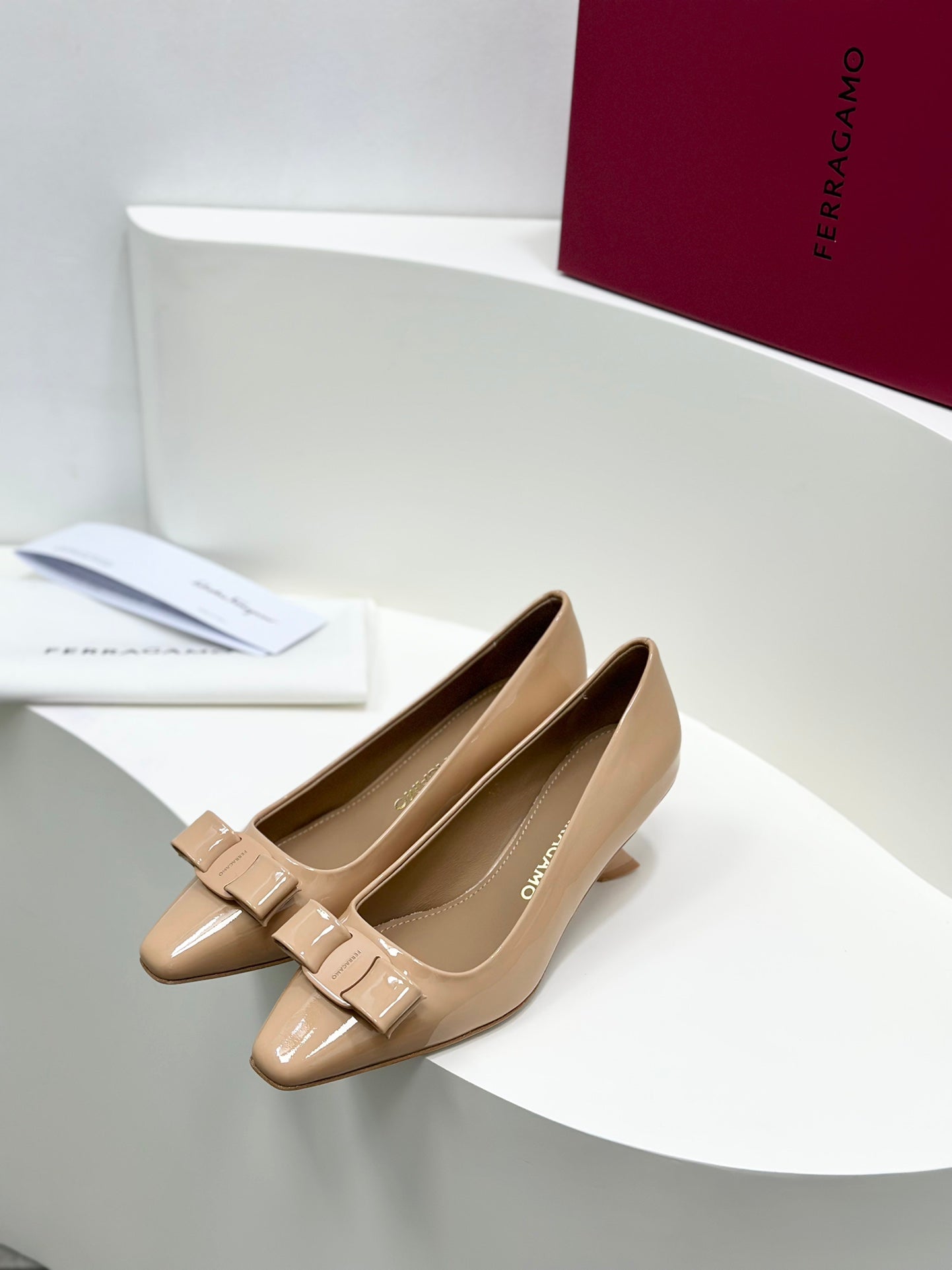 Ferragamo Vara Patent Leather Square Toe Pumps