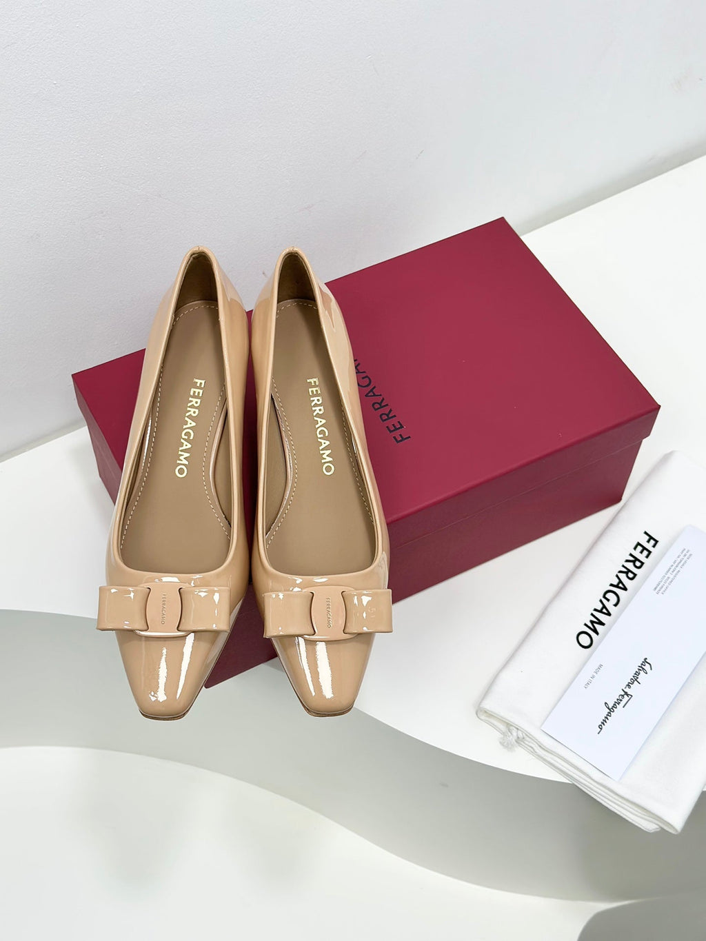 Ferragamo Vara Patent Leather Square Toe Pumps