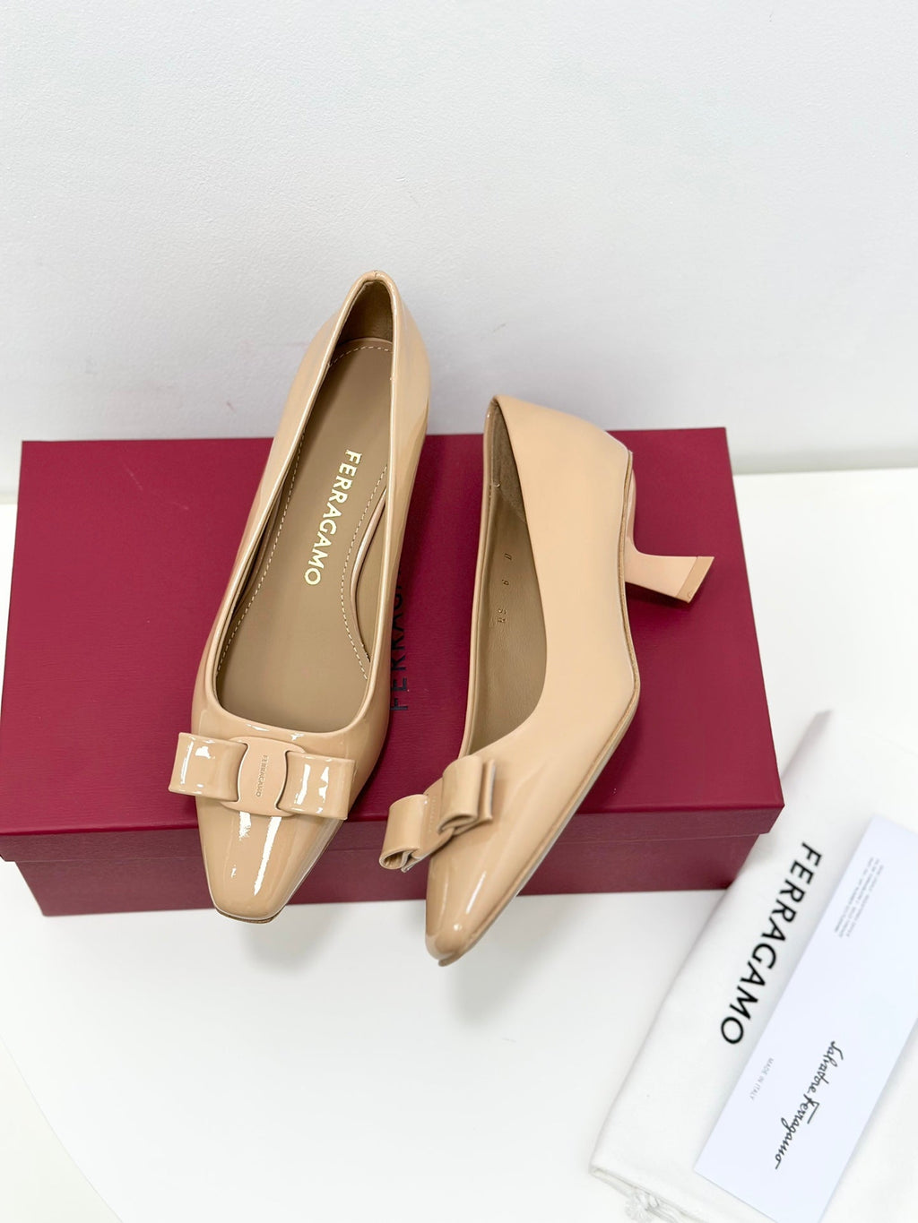 Ferragamo Vara Patent Leather Square Toe Pumps
